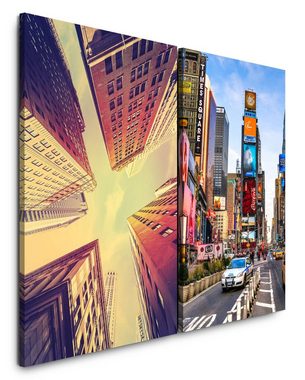 Sinus Art Leinwandbild 2 Bilder je 60x90cm New York Wolkenkratzer Times Square Architektur Großstadt Mega City Urban