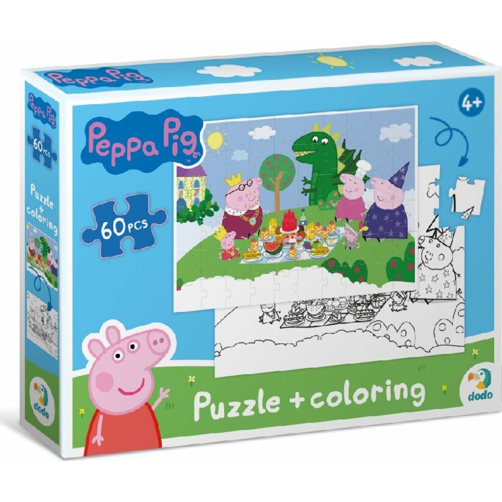 dodo Puzzle DODO Doppelseitiges Puzzle Peppa Pig: Picknick 60 Teile, Puzzleteile