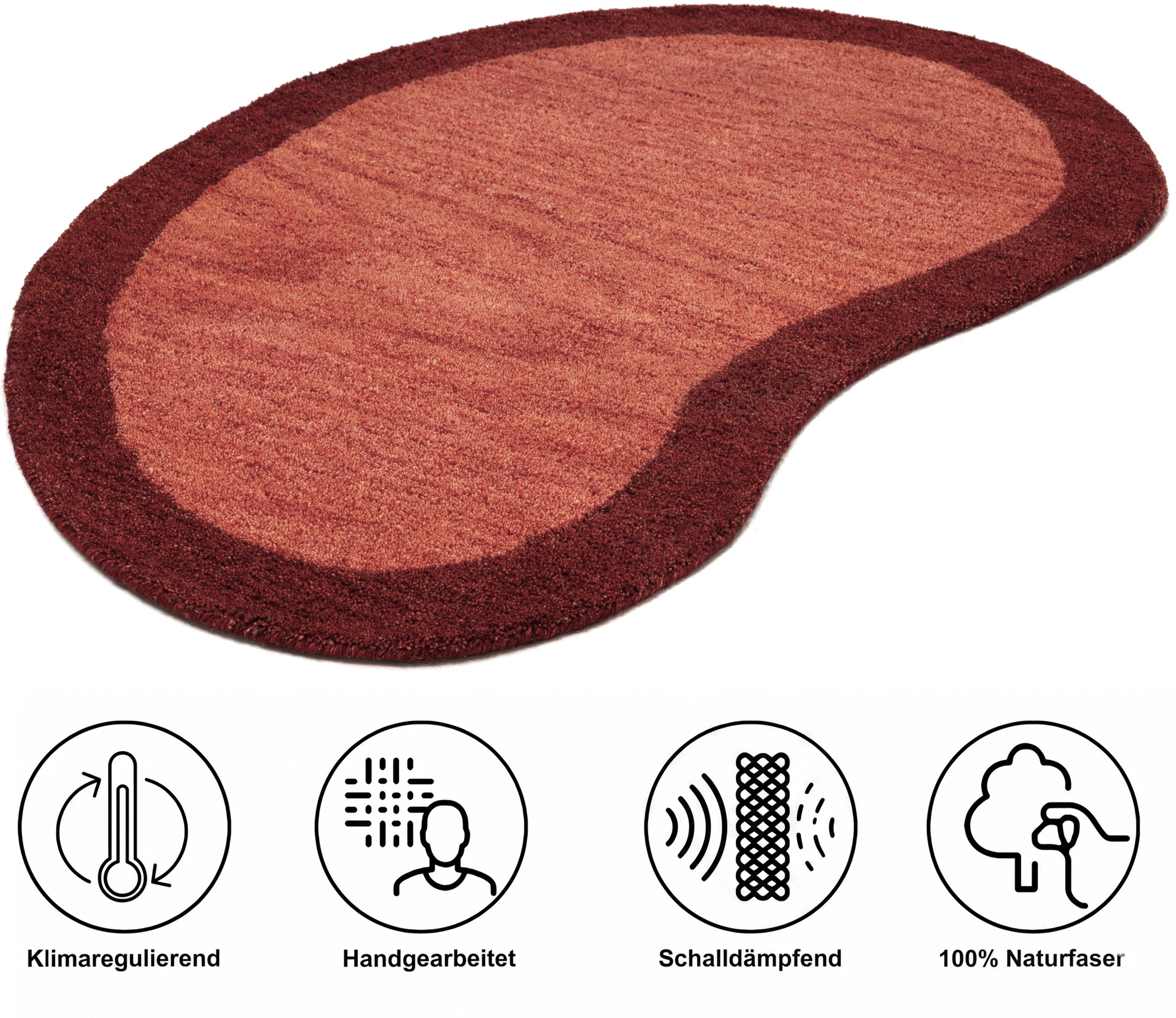 THEKO Wollteppich Gabbeh Super, Handweb, auch als Läufer erhältlich, reine Wolle, oval, Höhe: 9 mm, Schlafzimmer, Wohnzimmer, Esszimmer, auch als Bettumrandung