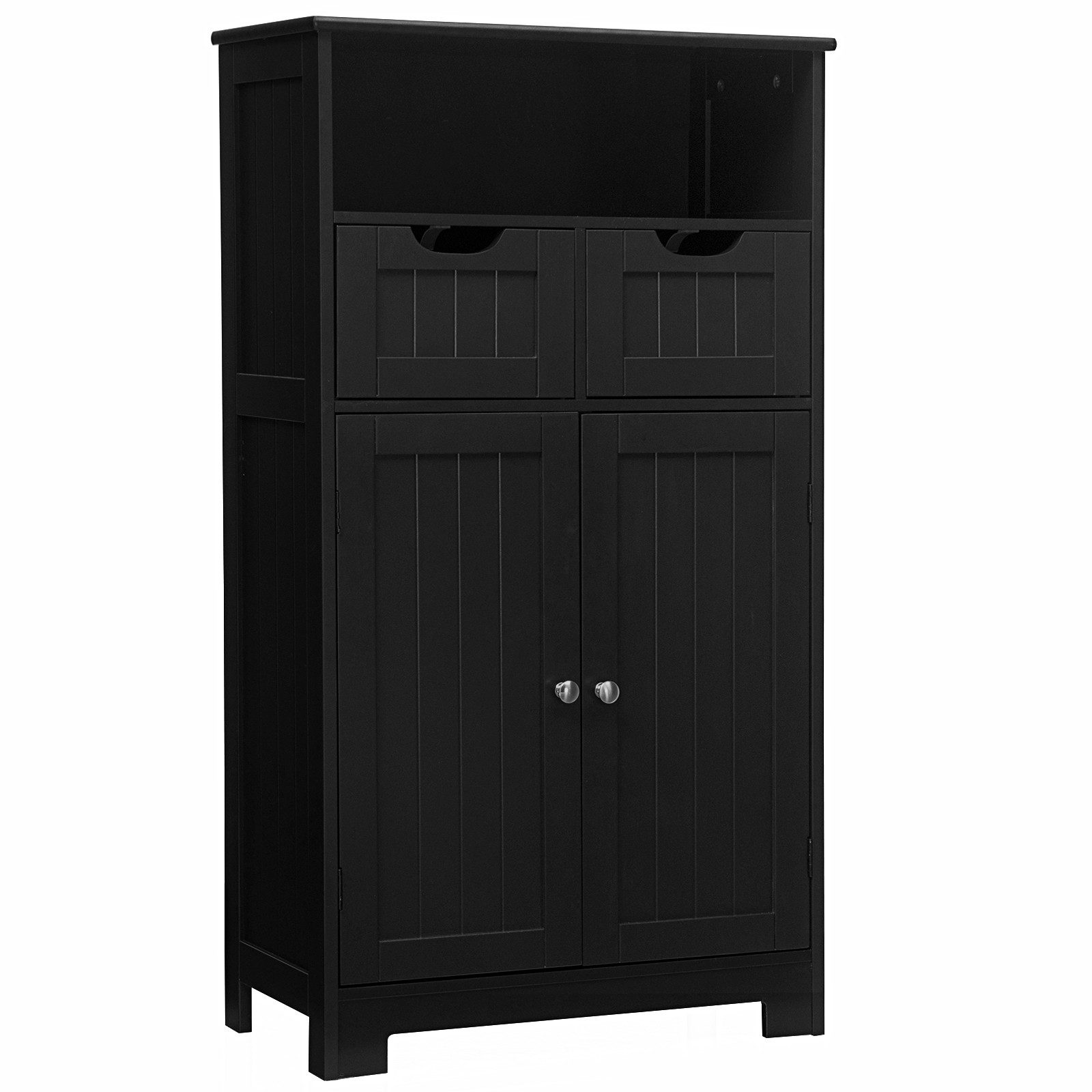 COSTWAY Badkommode, mit 2 Schubladen, Türen & 3 Fächern,Holz,60x30x109cm