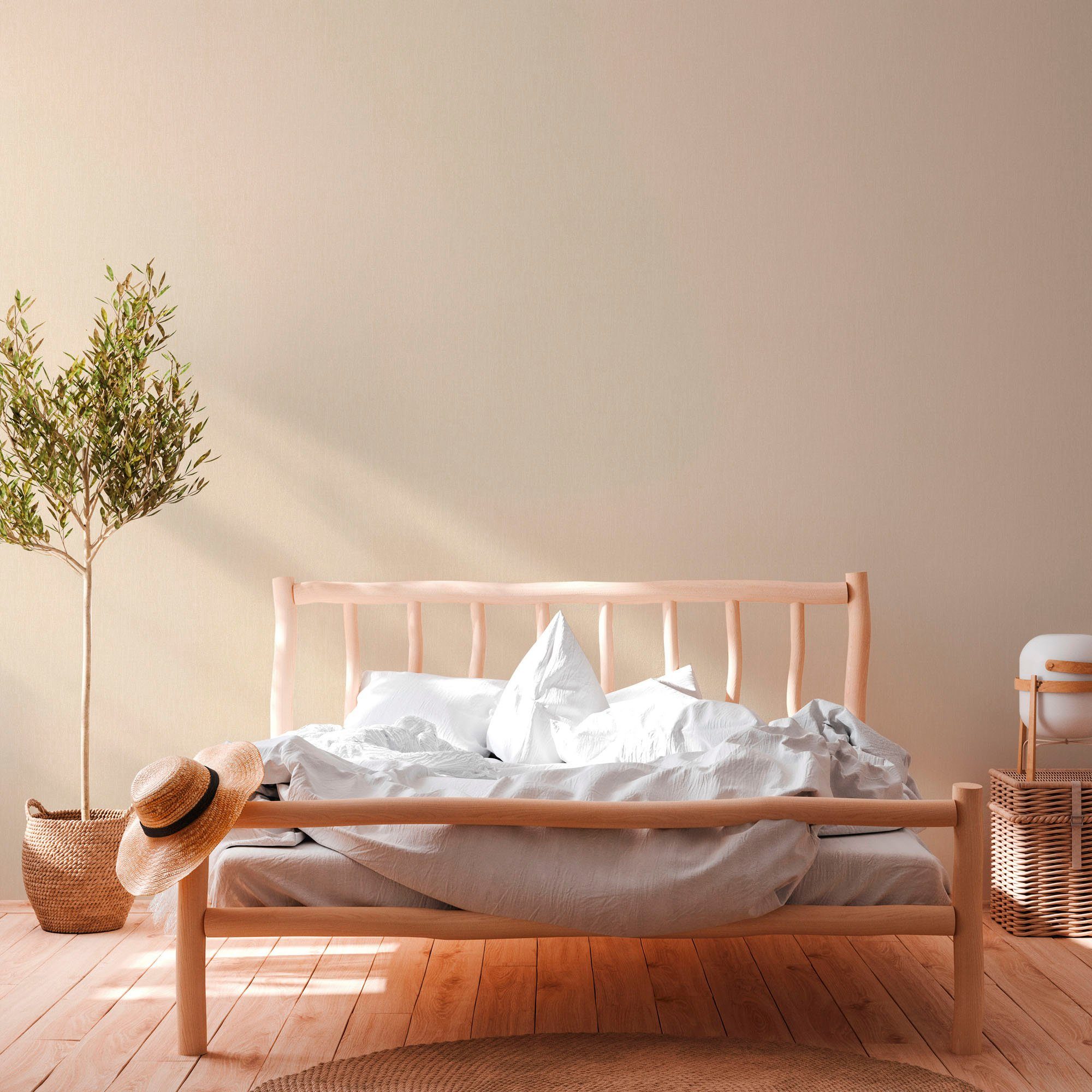 Tapete unifarben, strukturiert, Création beige/creme Ton-in-Ton, A.S. Einfarbig Hygge, Uni Vliestapete