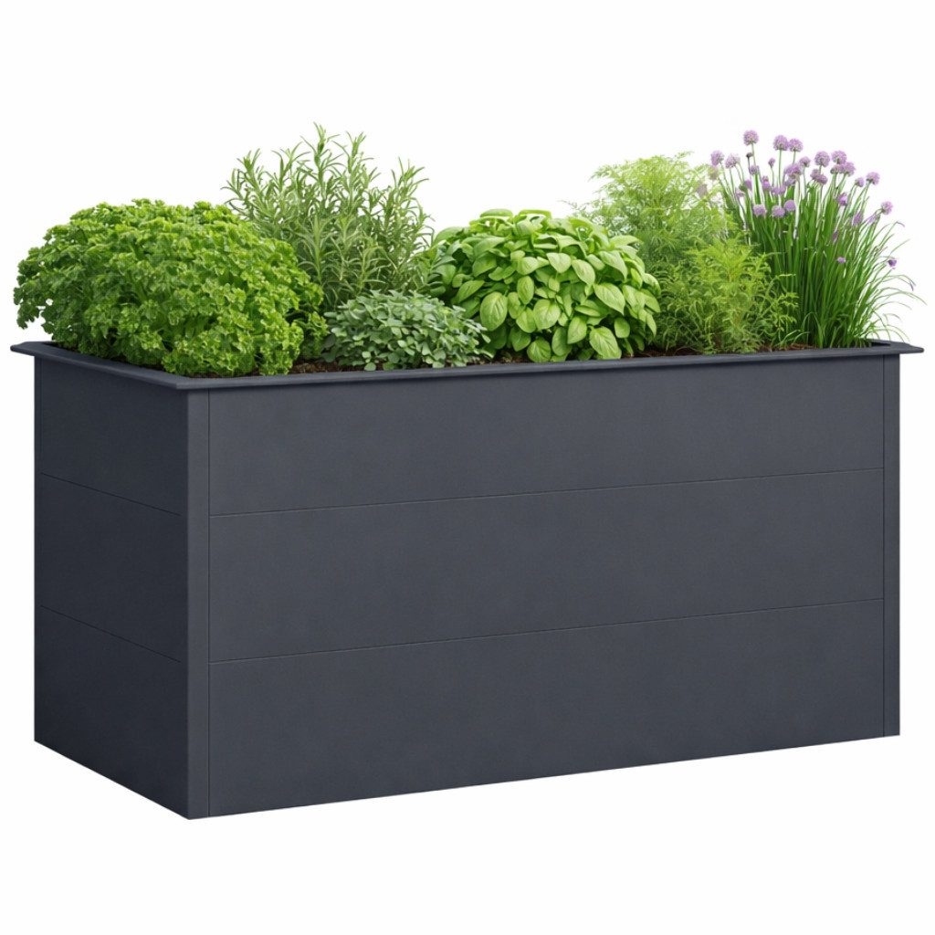 Green Spirit Hochbeet Hochbeet anthrazit pulverbeschichtet, 150 x 75 x 77 cm (Set), mit integrierter Schneckenkante, pulverbeschichtetem Stahl