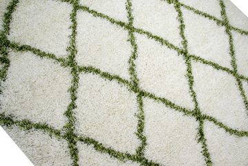 Hochflor-Teppich Shaggy Teppich Wohnzimmerteppich Hochflor Langflor Rauten creme grün, Carpetia, rechteckig, Höhe: 40 mm