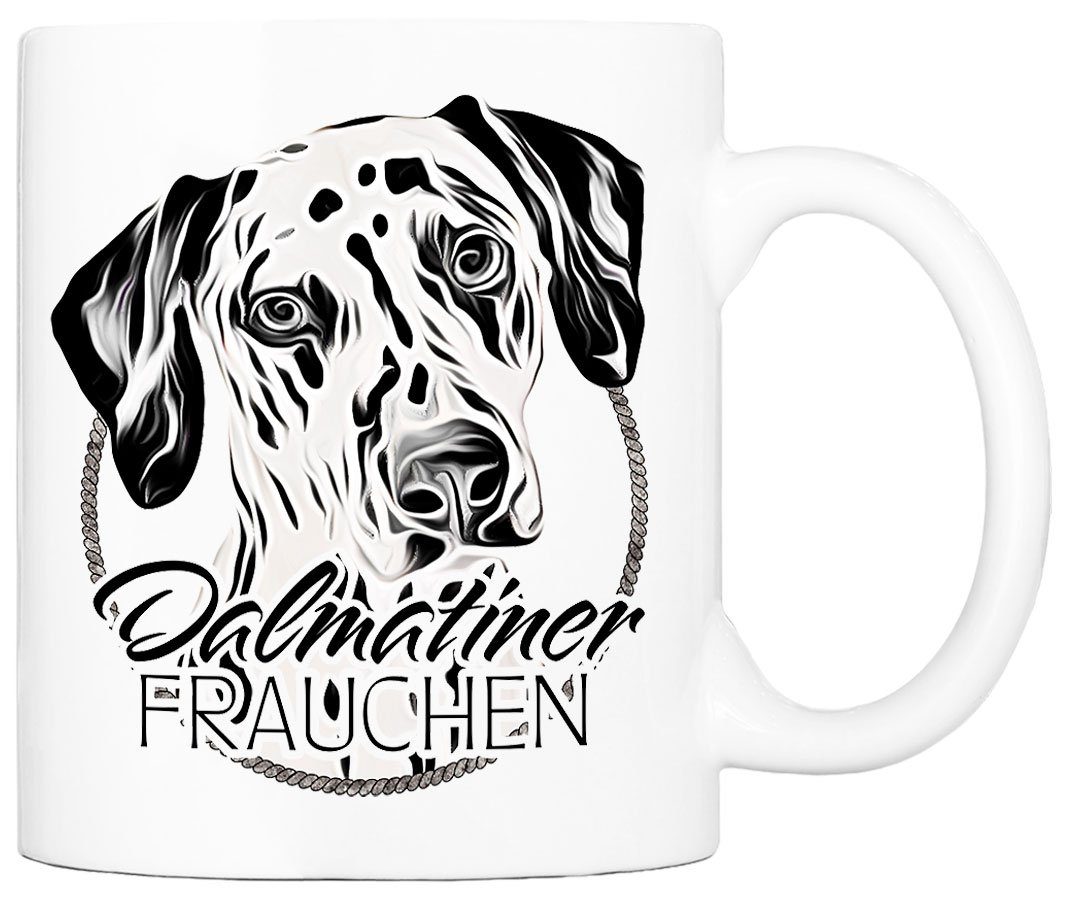 Cadouri Tasse DALMATINER FRAUCHEN - Kaffeetasse für Hundefreunde, Keramik, mit Hunderasse, beidseitig bedruckt, handgefertigt, Geschenk, 330 ml