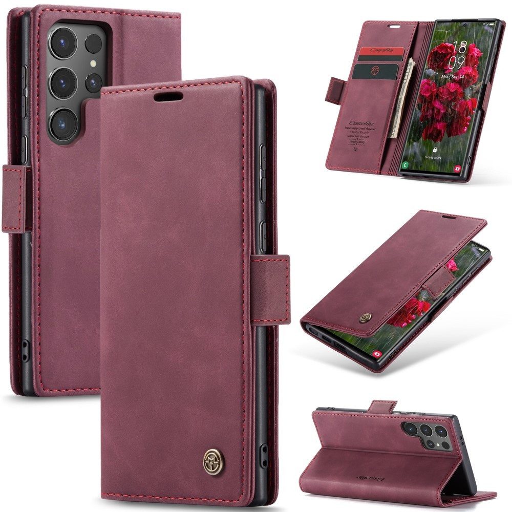 CaseMe Handyhülle Premium Hülle für Samsung Klapphülle Samsung S24 Ultra-Karmesinrot
