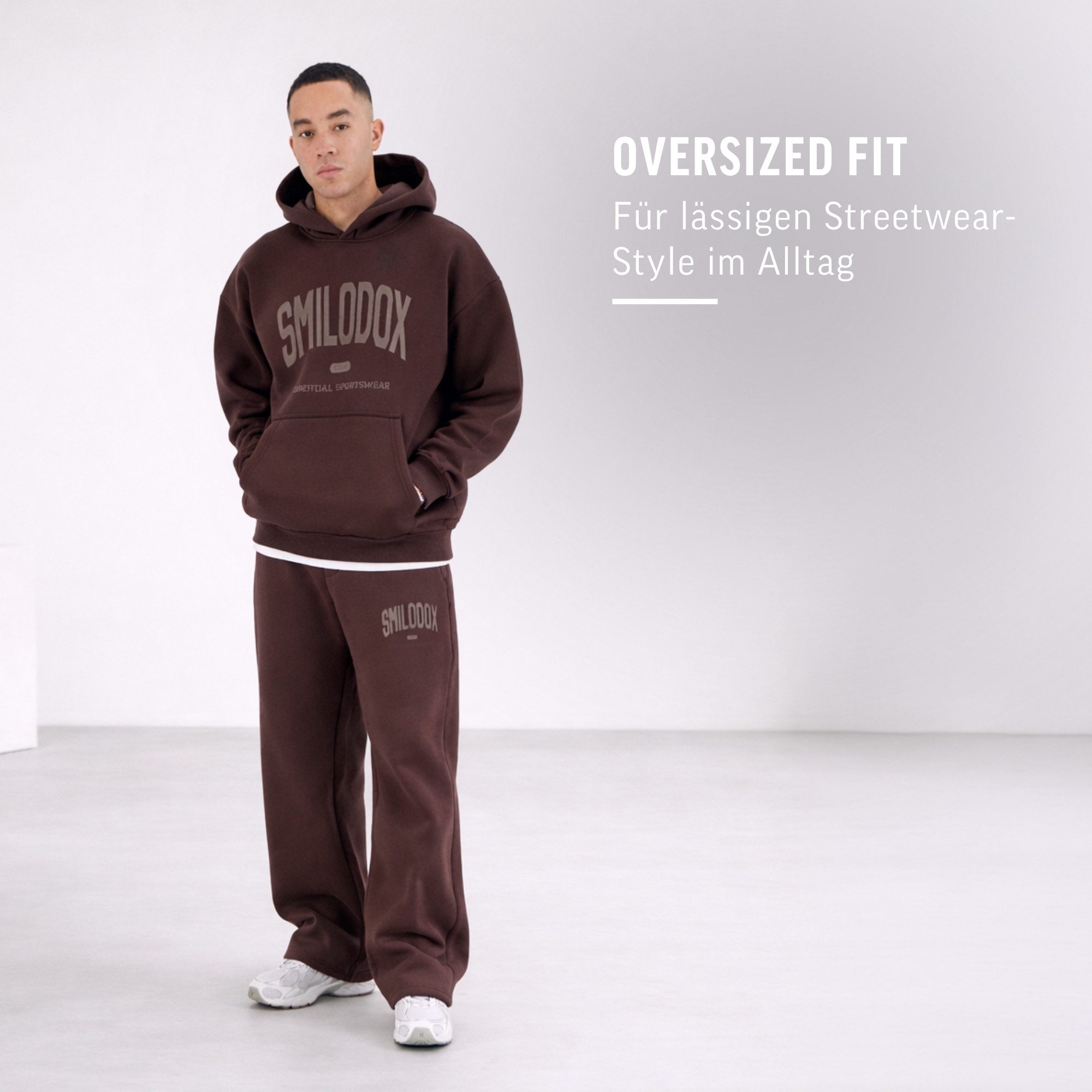 Smilodox Hoodie Oswin, Oversized Pullover Herren, Sweater mit Frontprint und Kapuze Baggy Fit, Weiches Sweatmaterial, ideal für Gym & Freizeit
