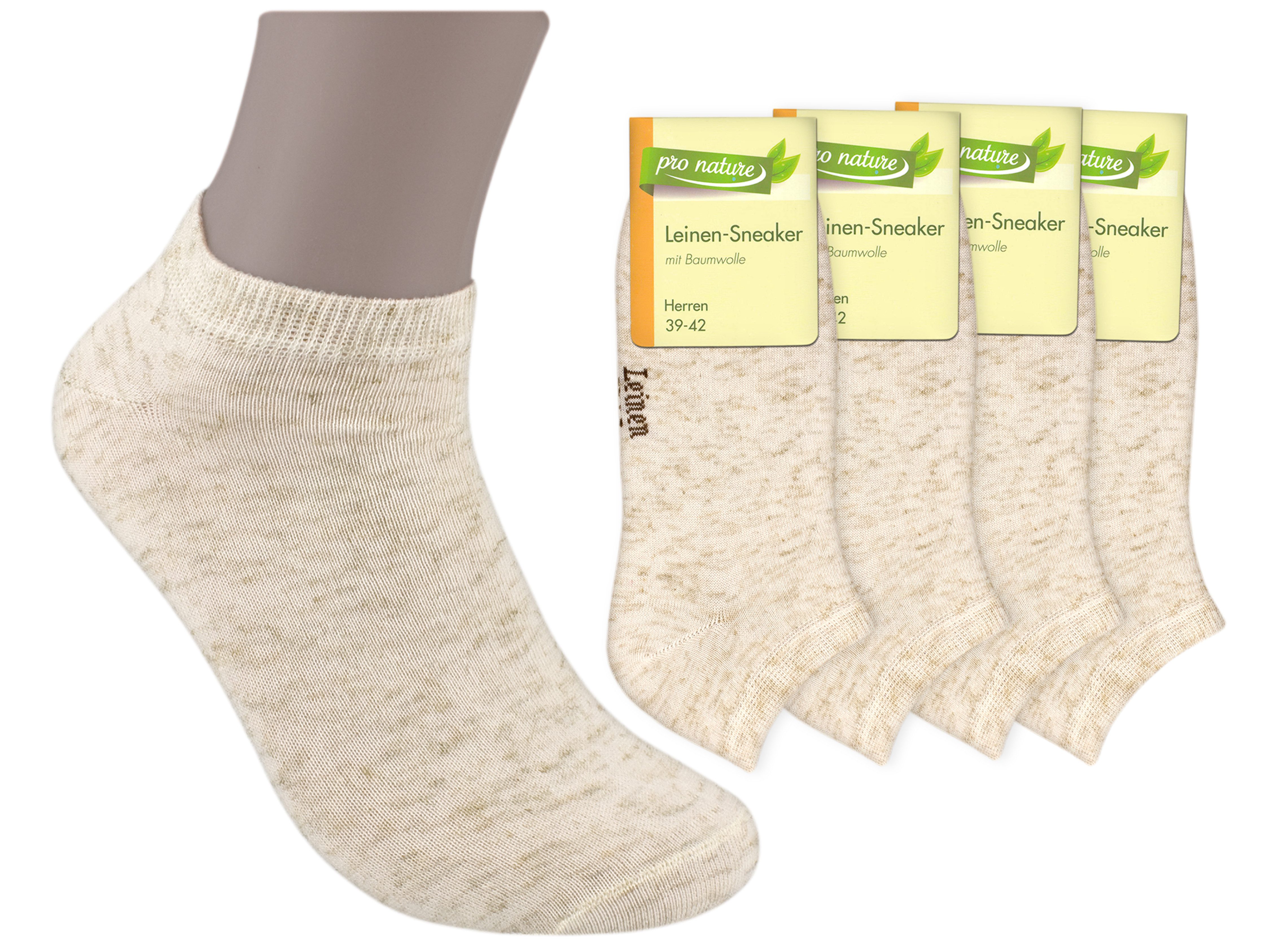 Die Sockenbude Sneakersocken LEINEN (Bund, 4-Paar, beige melange) Baumwolle mit Leinen