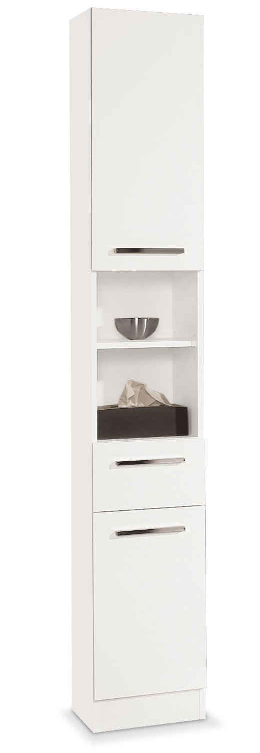 PELIPAL Hochschrank TRIER, Weiß matt, Weiß glänzend, mit 1 Schublade, 2 Türen, 2 Ablagefächer, B 30 x H 190 x T 33 cm