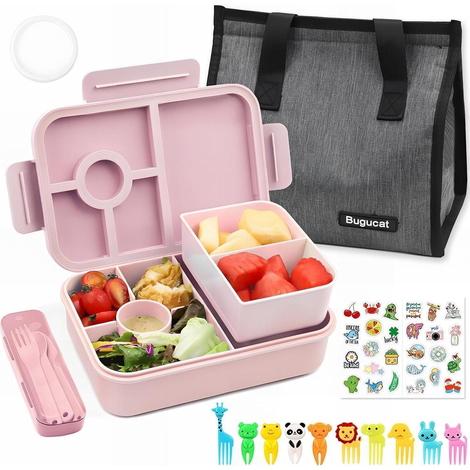 LuxusKollektion Lunchbox Brotdose Kinder 1300ml auslaufsicher Bento Lunchbox Besteck Set-rosa