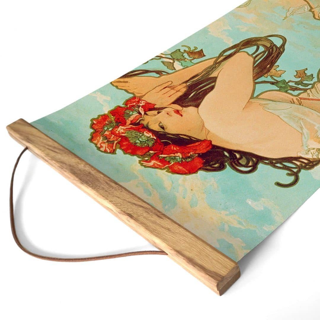 K&L Wall Art Leinwandbild Vintage Stoffbild Poster Mucha Jahreszeiten Sommer Wand-Teppich, Jugendstil Kunstdruck Banner ohne Zubehör