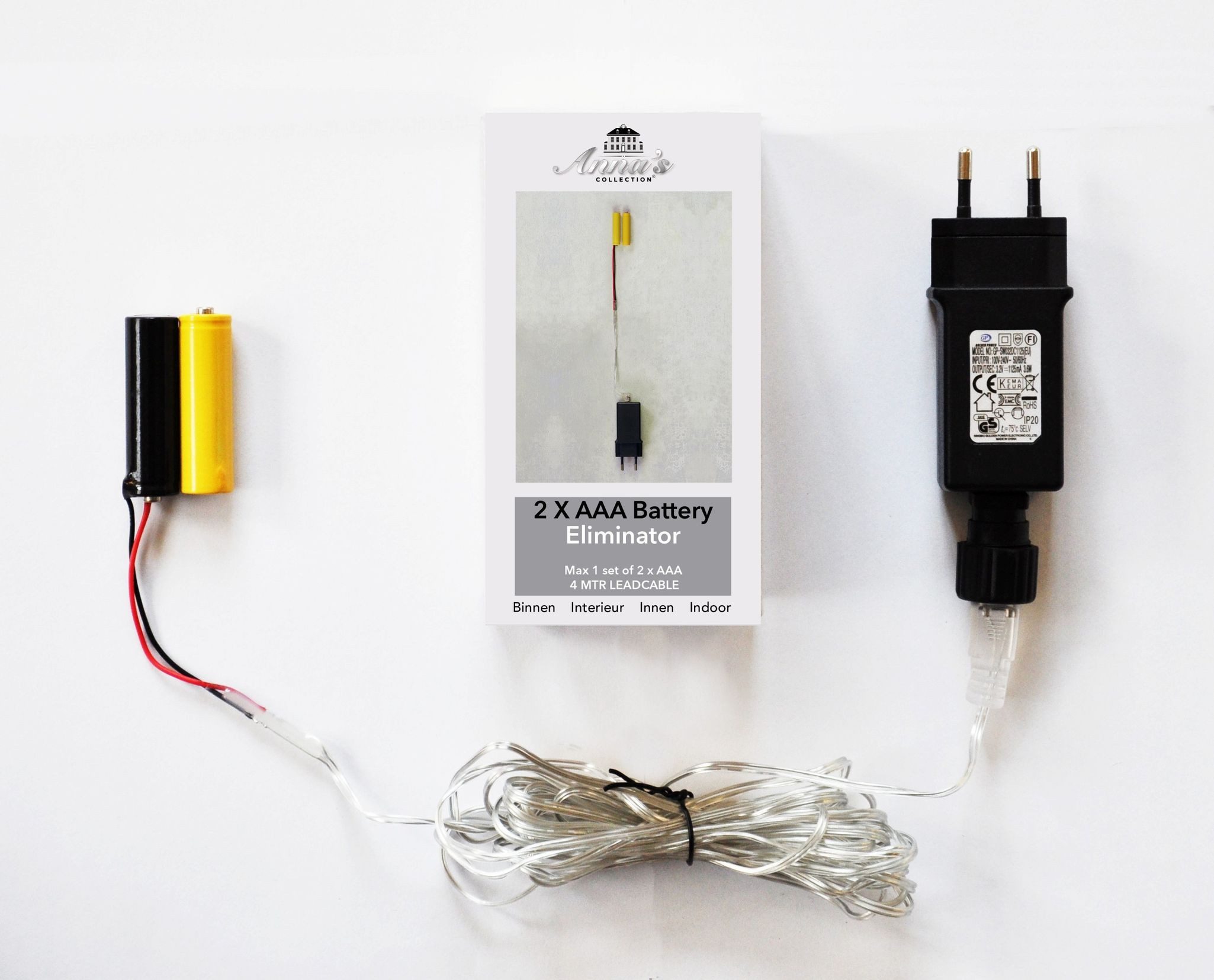 Coen Bakker Deco BV Batterie Netzteil Adapter 2 AAA Micro Batterien 3,2V Adapter, 400 cm, für LED-Geräte