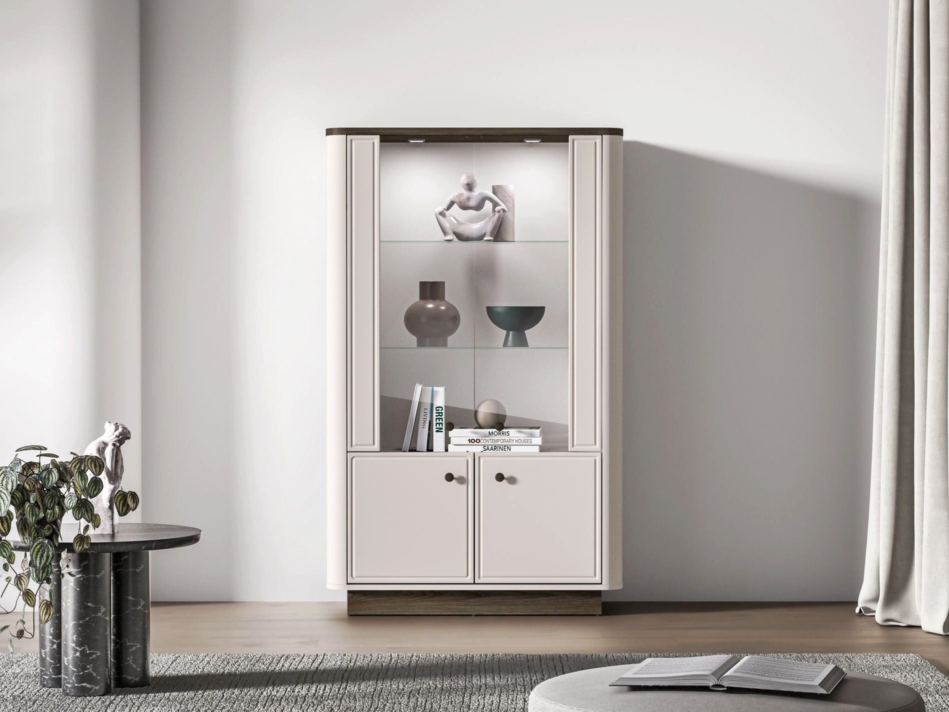 Selsey Standvitrine VILAVIO Halbhohe Vitrine in Kaschmir & Eiche-Optik, LED, Soft-Close