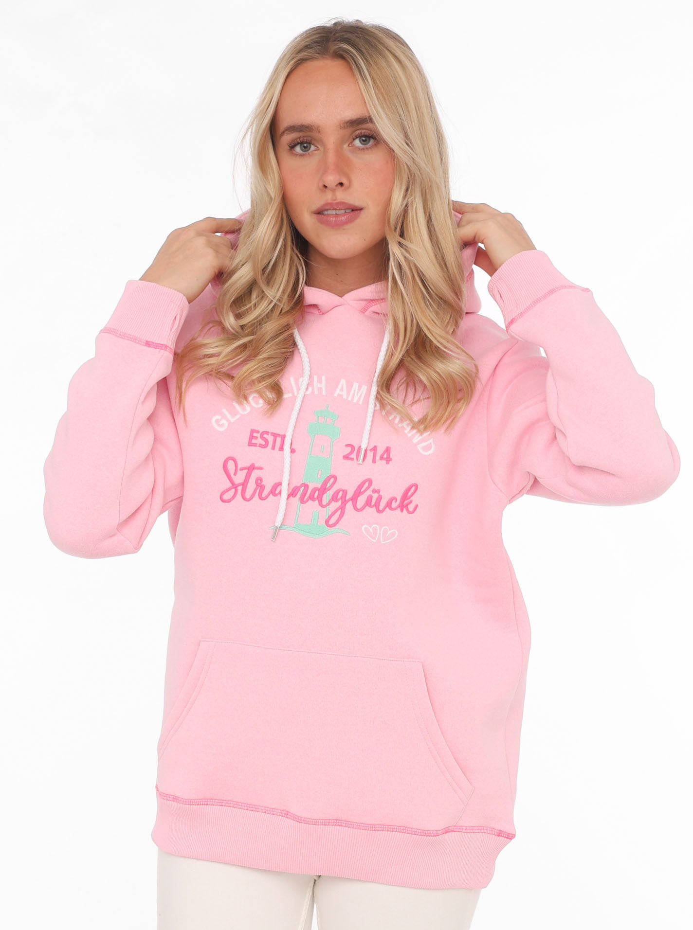 Zwillingsherz Hoodie "Glücklich am Strand" mit maritimer Stickerei, Känguru günstig online kaufen