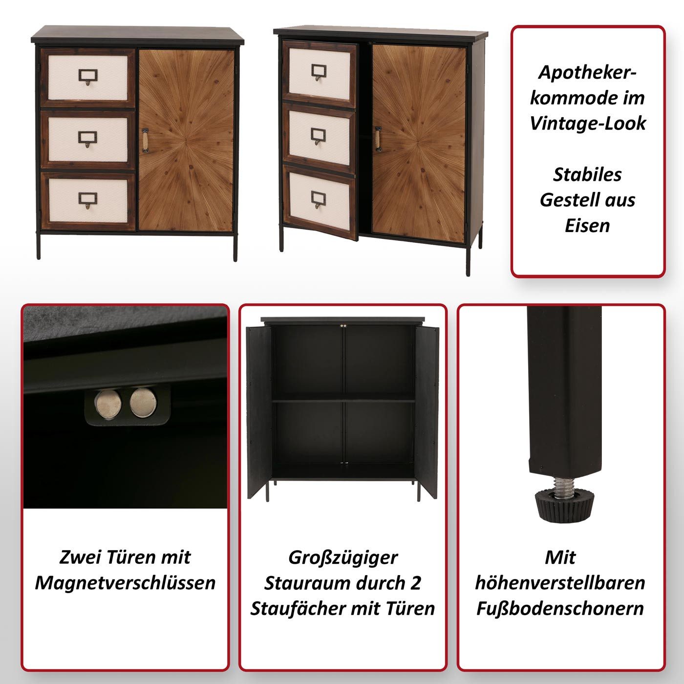 MCW Apothekerschrank MCW-O79-NH Stabiles Gestell aus Eisen