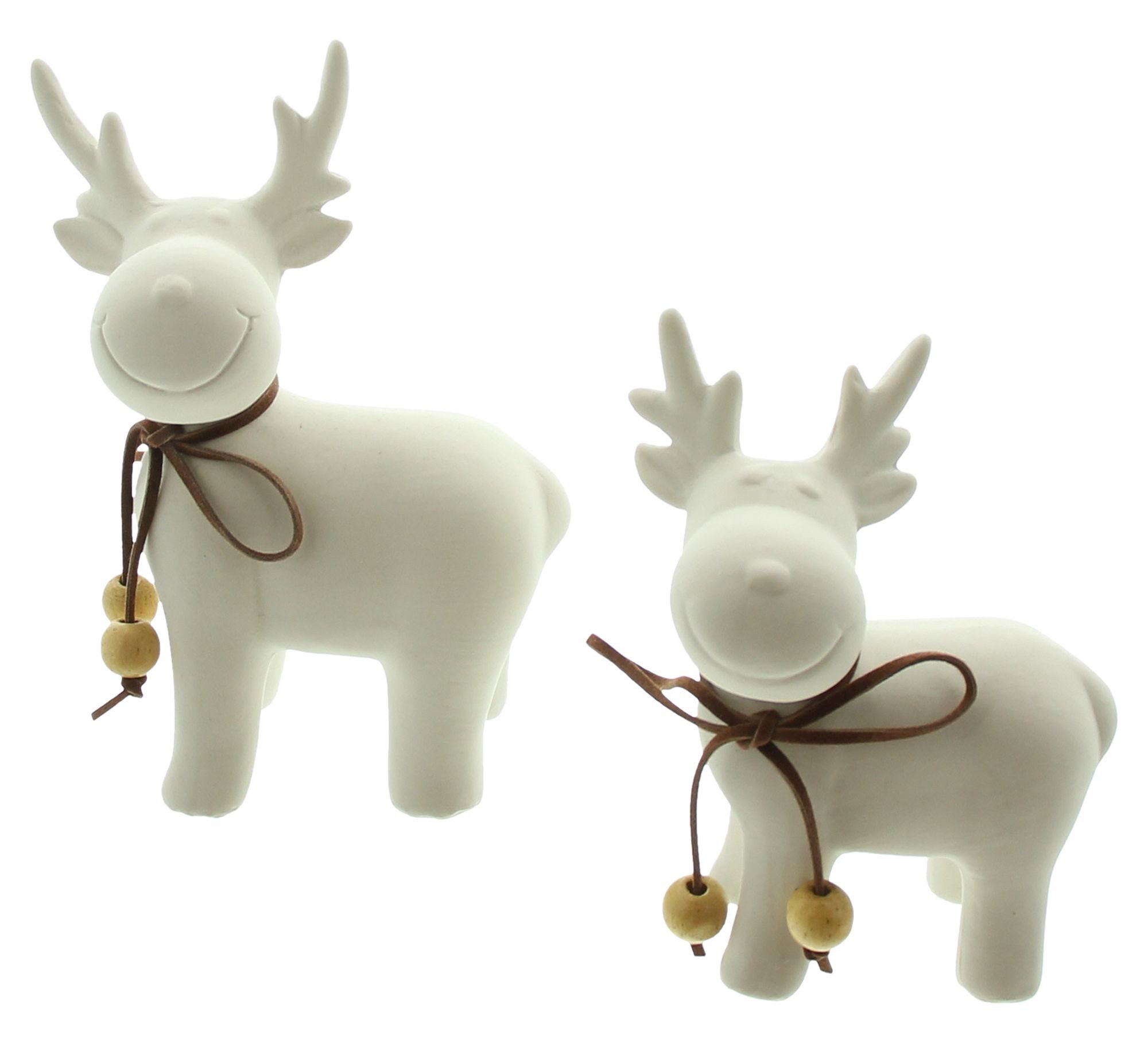 Dekofigur "Elch" aus Porzellan in weiß, Winterdeko, Weihnachtsdeko, Figurenset
