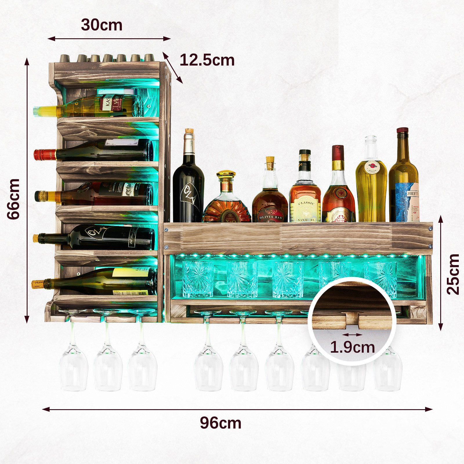 Yorbay Weinregal Weinregal aus Holz, Wandbar mit Korkhalter, mit LED Beleuc günstig online kaufen