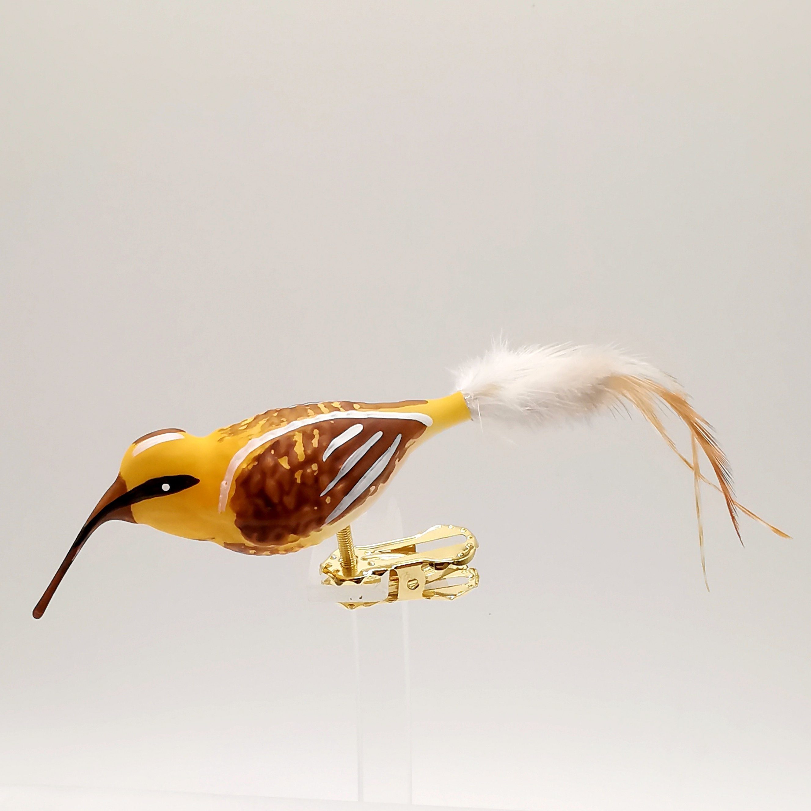 Vogel, Naturfedern Christbaumschmuck mundgeblasen, Schatzhauser (1-tlg), 15cm, Bekassine handbemalt