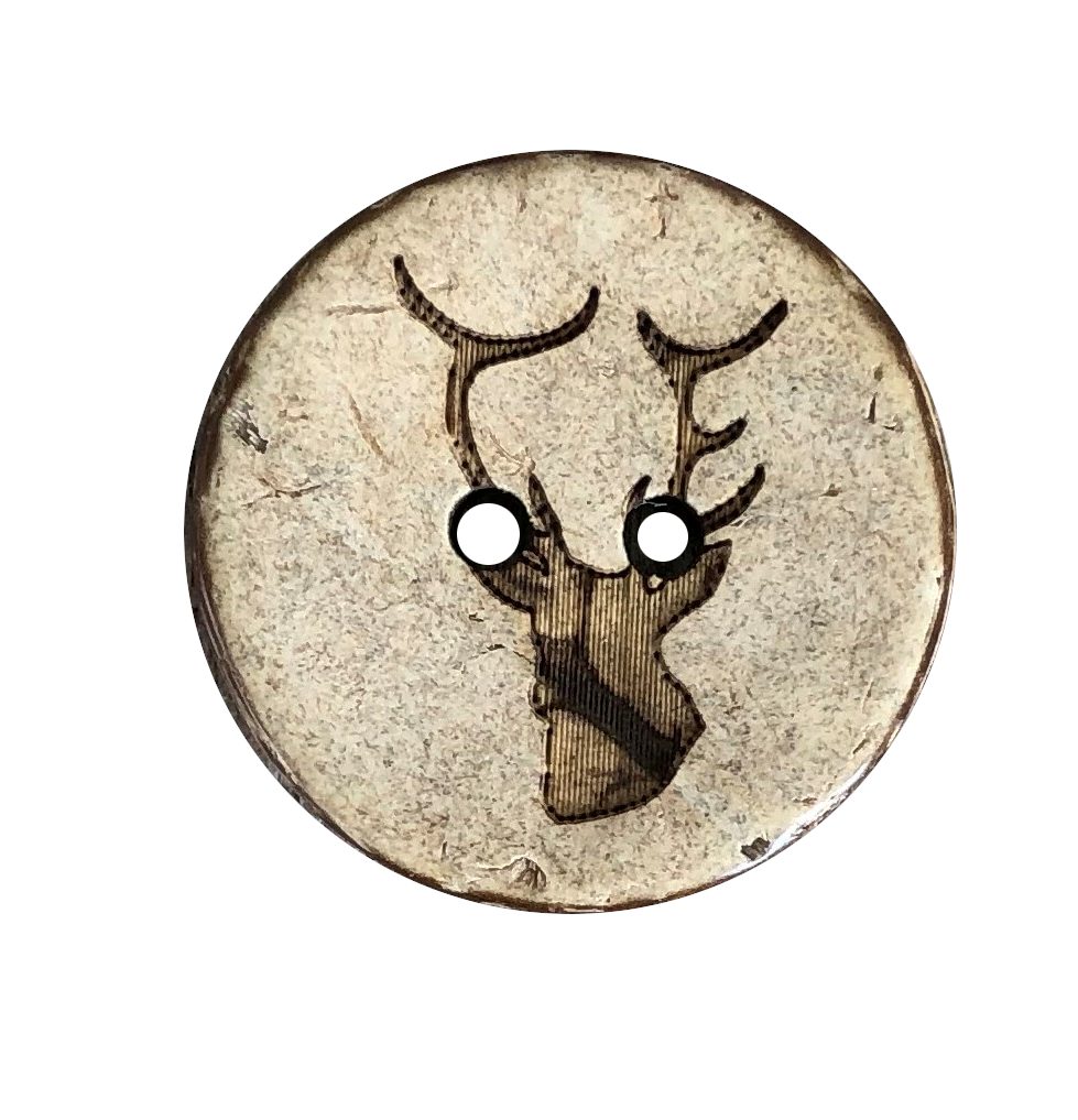 Hartmann-Knöpfe Knopf 10 Stück echt Kokosnuss Кнопки mit Hirsch Motiv 2Loch beige braun
