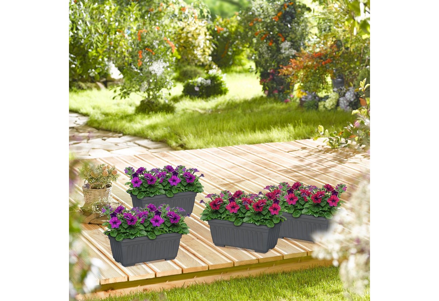 Thumbnail - relaxdays Pflanzkübel Blumenkasten 4er Set schmal, Anthrazit