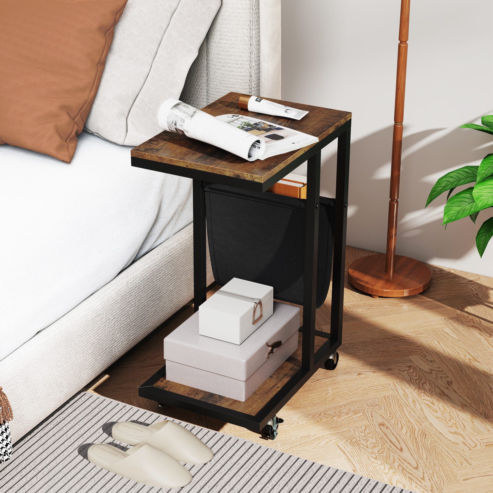 COSTWAY Laptoptisch, fürs Bett, Beistelltisch mit Rollen, Sofatisch C-Form
