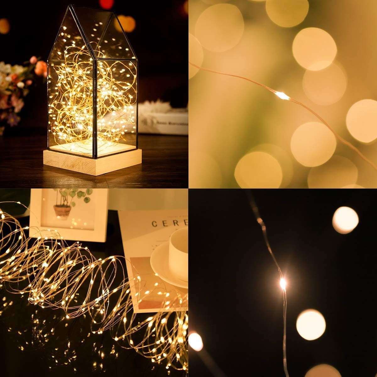 Salcar Lichterkette LED Kupfer Lichterkette Weihnachtsbeleuchtung für Innen & Außen Deko, 10m 100 LED Silberfarbener-Kupferdraht, USB, Warmweiß