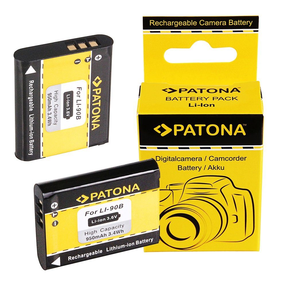 Patona 2x Akku für Olympus Li-90B Kamera-Akku Ersatzakku 950 mAh (3,6 V, 2 St), Li 90B Li90b Tough TG1 TG-1 TG6 TG-6
