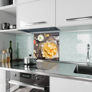 Primedeco Küchenrückwand Küchenrückwand Spritzschutz Glas mit Motiv Chips und Ketchup