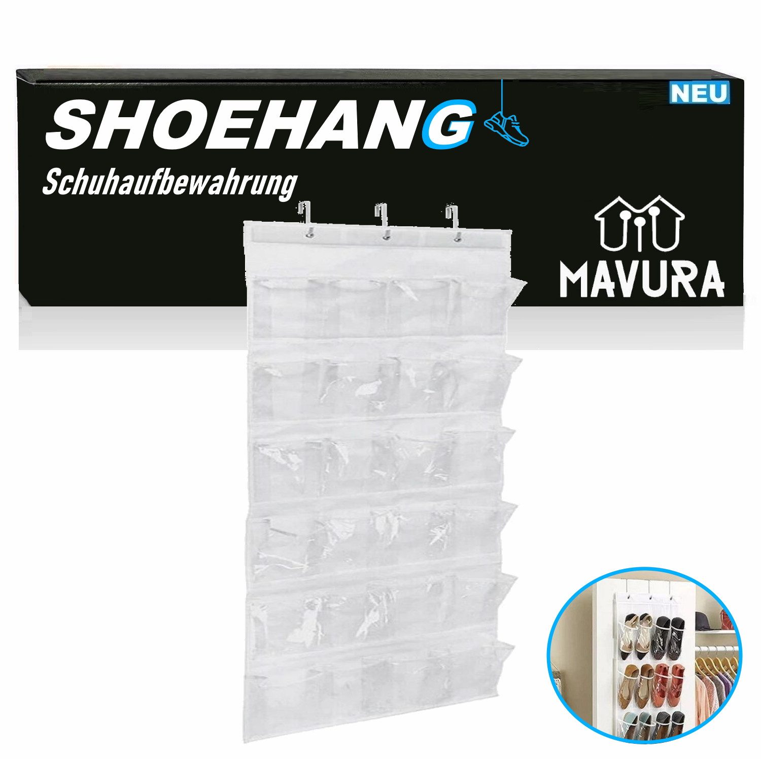 MAVURA Hängeregal SHOEHANG Schuhregal Hänge Organizer Schuh Regal Tür Schuhaufbewahrung, hängend 24 Fächer Schuhhalter Schuhschrank Camping Aufbewahrung