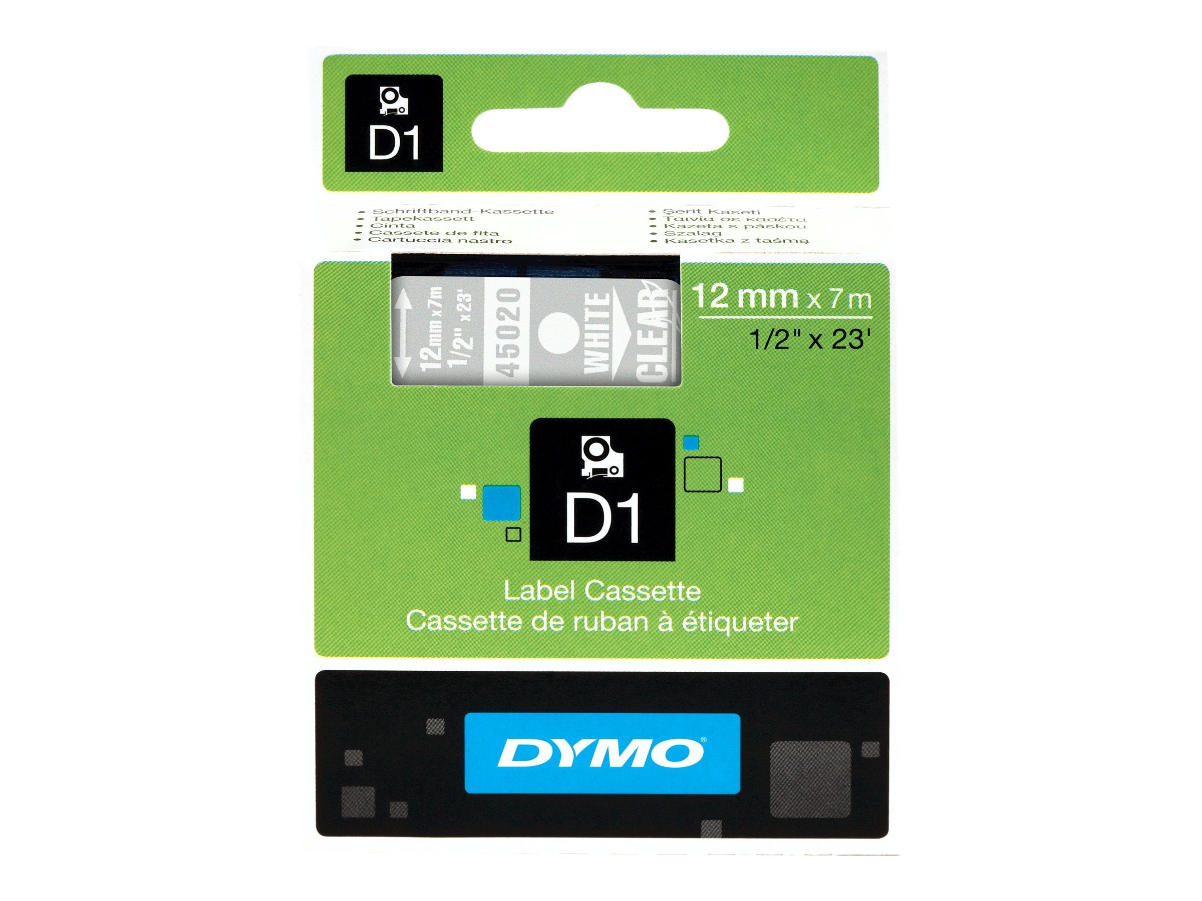 Thumbnail - DYMO Beschriftungsband DYMO D1-Schriftband 12 mm x 7 m weiss auf transparent