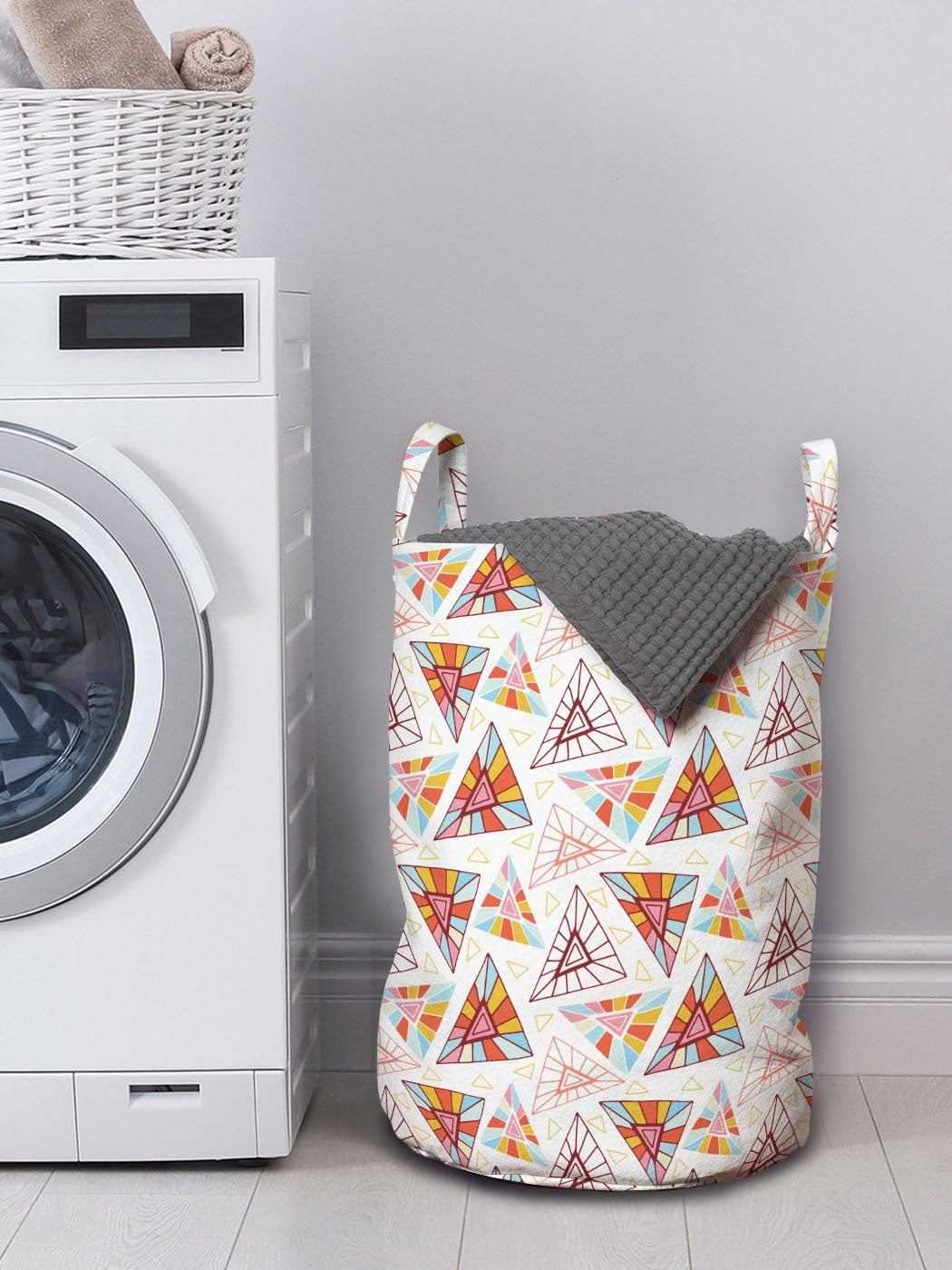 Kordelzugverschluss Waschsalons, Griffen Abstrakt Wäschekorb Aufwändige Wäschesäckchen mit Polygon Abakuhaus für
