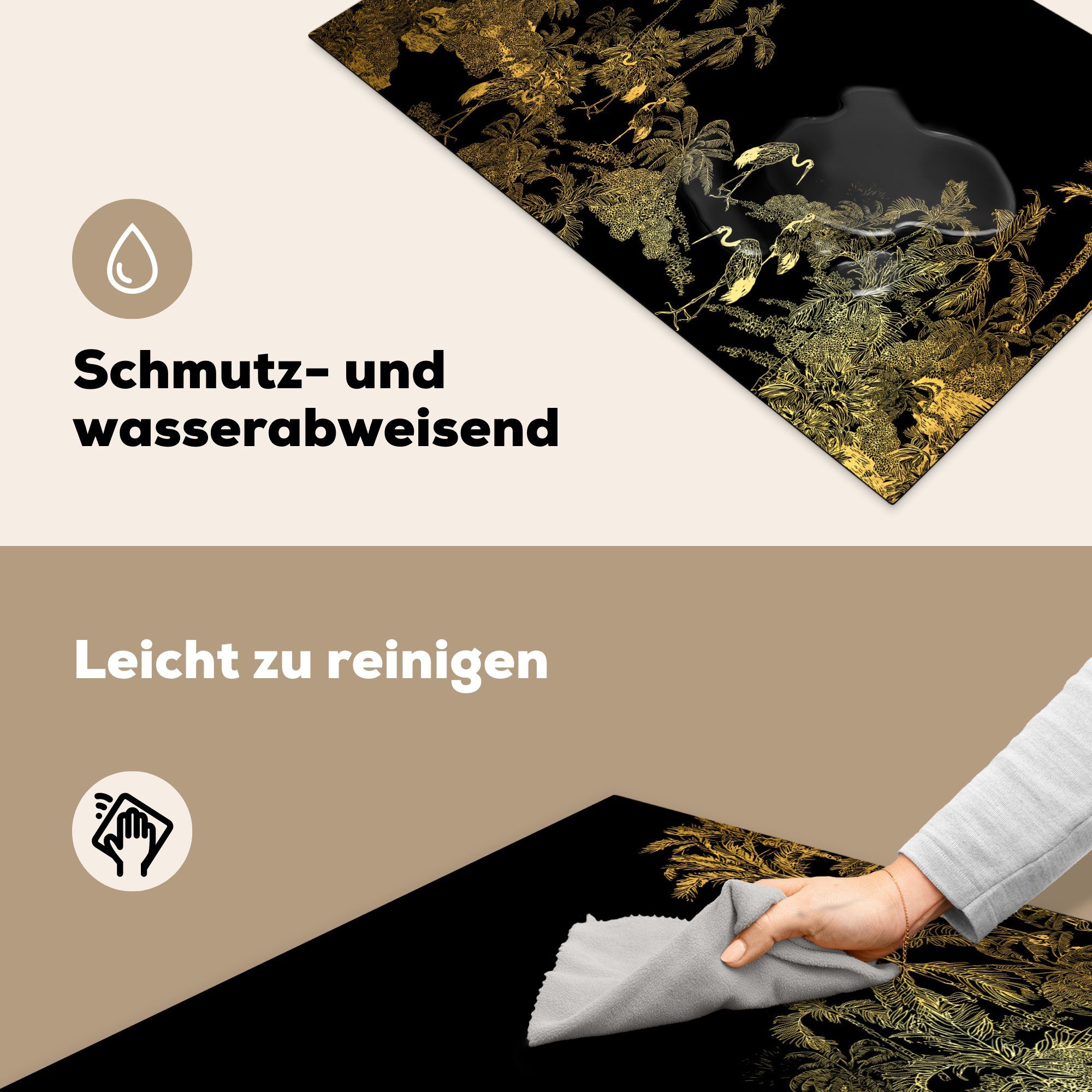 für 81x52 Induktionskochfeld - Dschungel Schutz Herdblende-/Abdeckplatte küche, Luxus, MuchoWow die Vögel cm, tlg), - Vinyl, - Ceranfeldabdeckung Gold (1