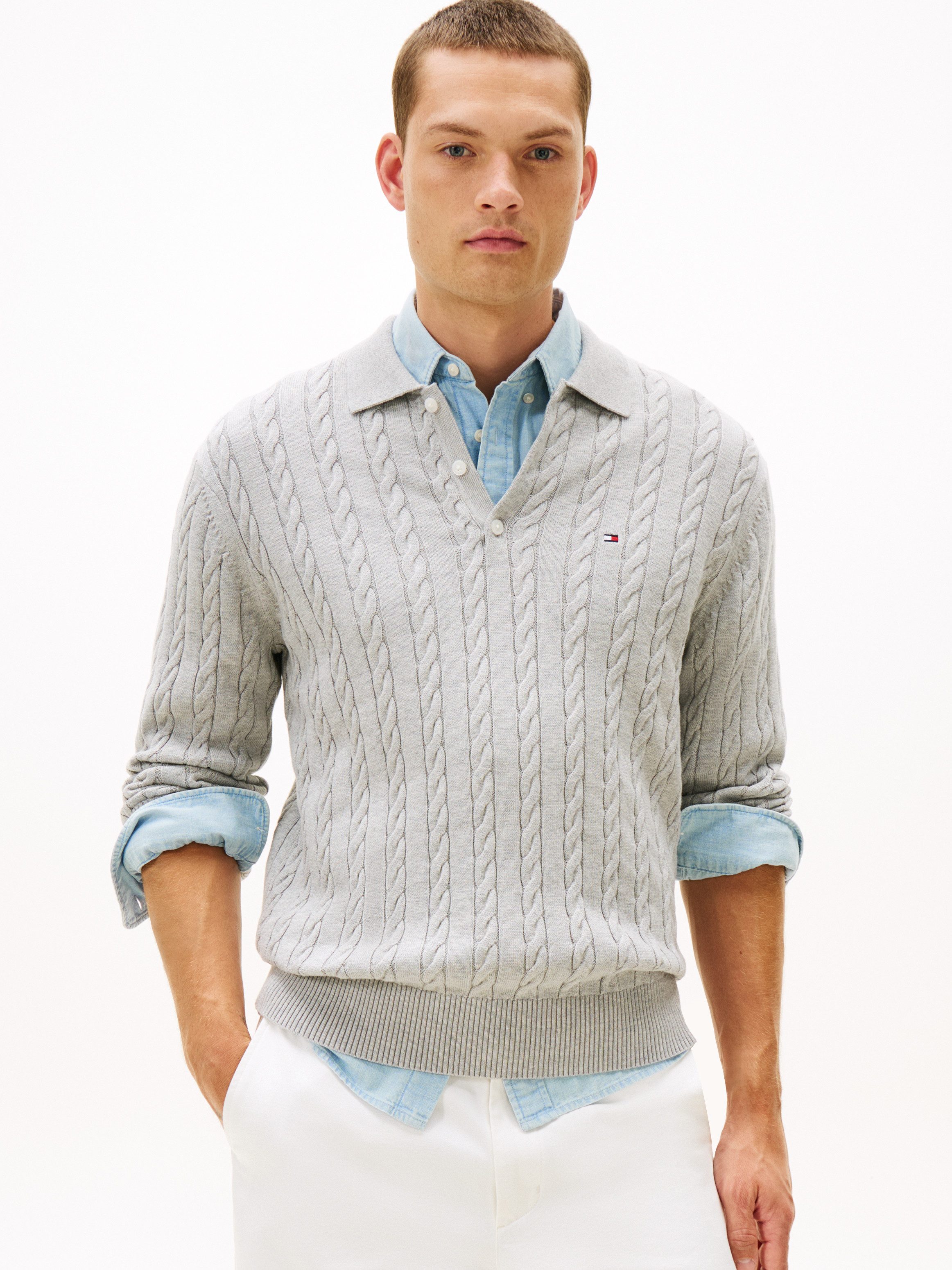 Tommy Hilfiger Polokragenpullover CLASSIC COTTON CABLE mit Zopfmuster, regular fit
