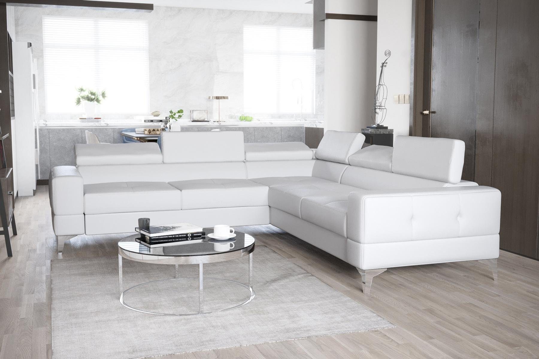 JVmoebel Ecksofa, Ecksofa Wohnzimmer L Form Sofas Couch Design Polsterung Textil Weiß