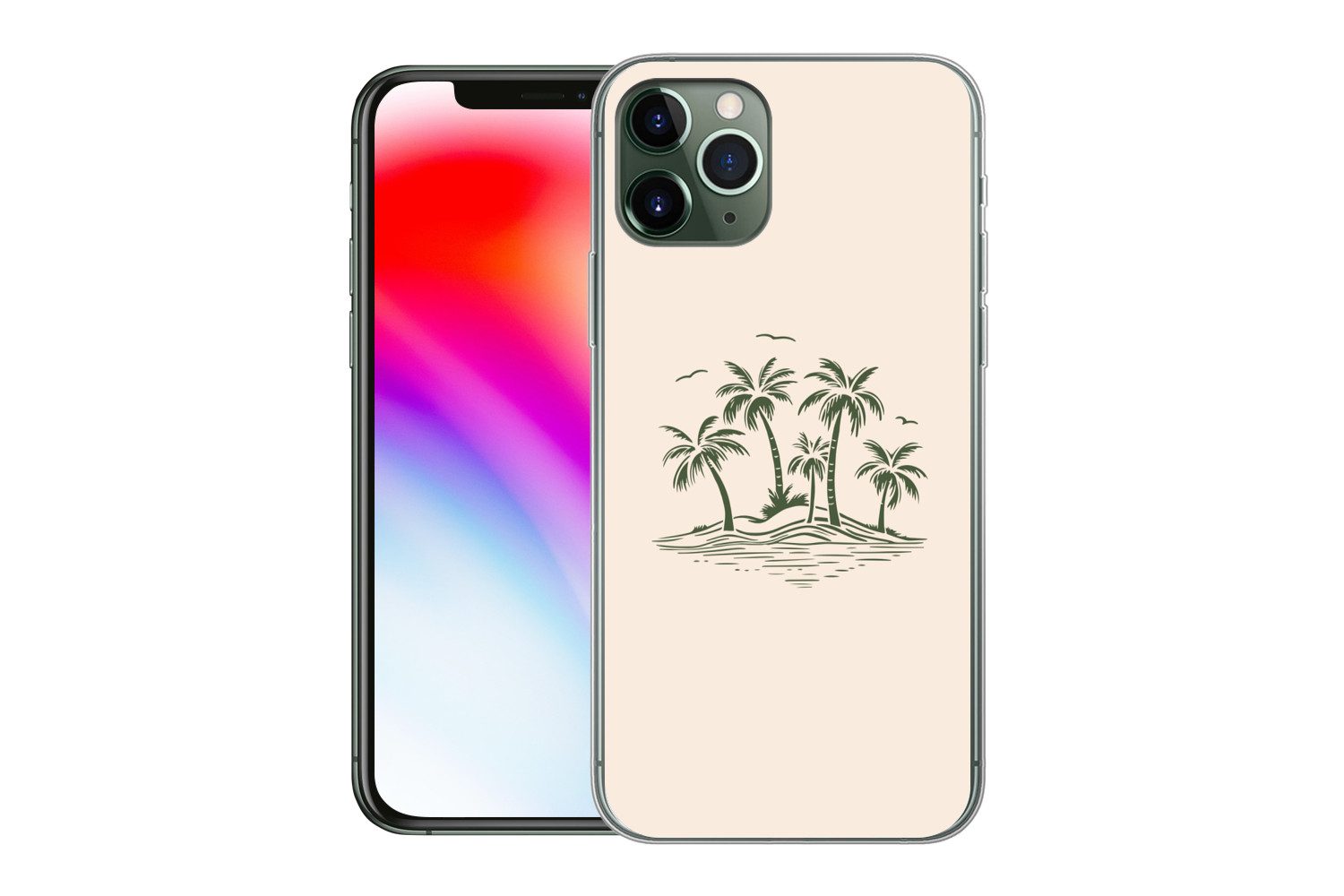 MuchoWow Handyhülle für Apple iPhone 11 Pro Palmen - Strand - Beige - Grün - Tropisch, Smartphone-Bumper, Print, Handy Schutzhülle Dünn