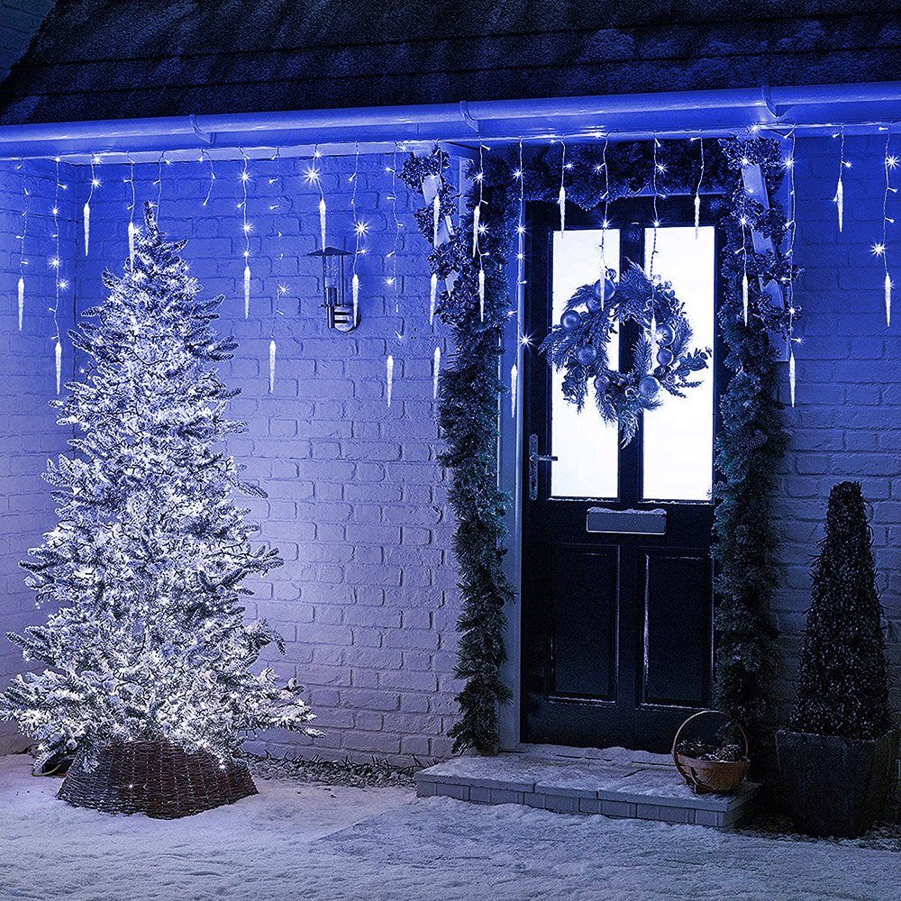 Sunicol LED-Lichterkette 3.5M Eisregen Weihnachtsdek, Außen Innen Party Garten Beleuchtung, 8 Modi, Wasserdicht, Anschließbar, für Fenster, Vorbau, Geländer Blau
