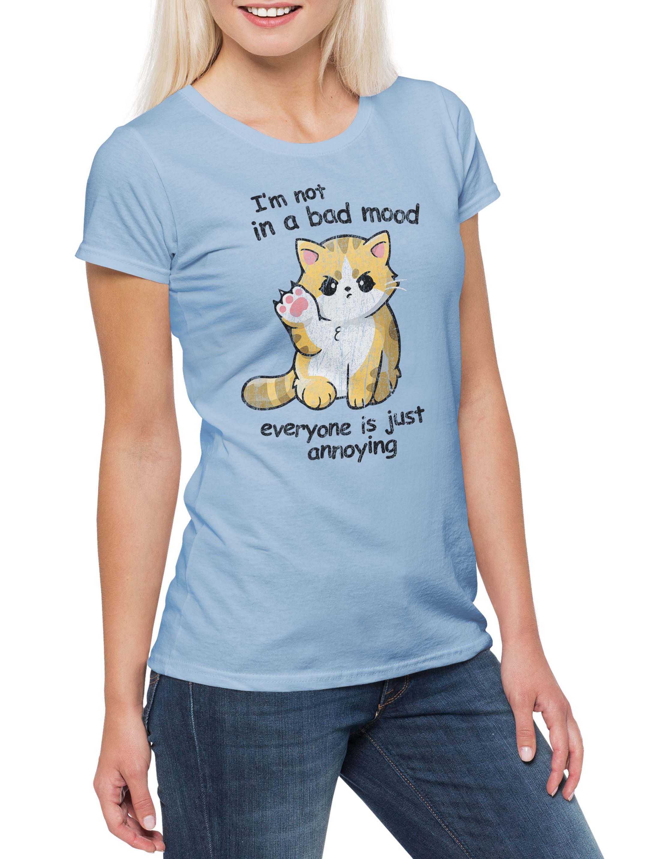 Print-Shirt I'm Not In A Bad Mood Damen T-Shirt Cat Katze Liebe Cats Katzen Kitty
