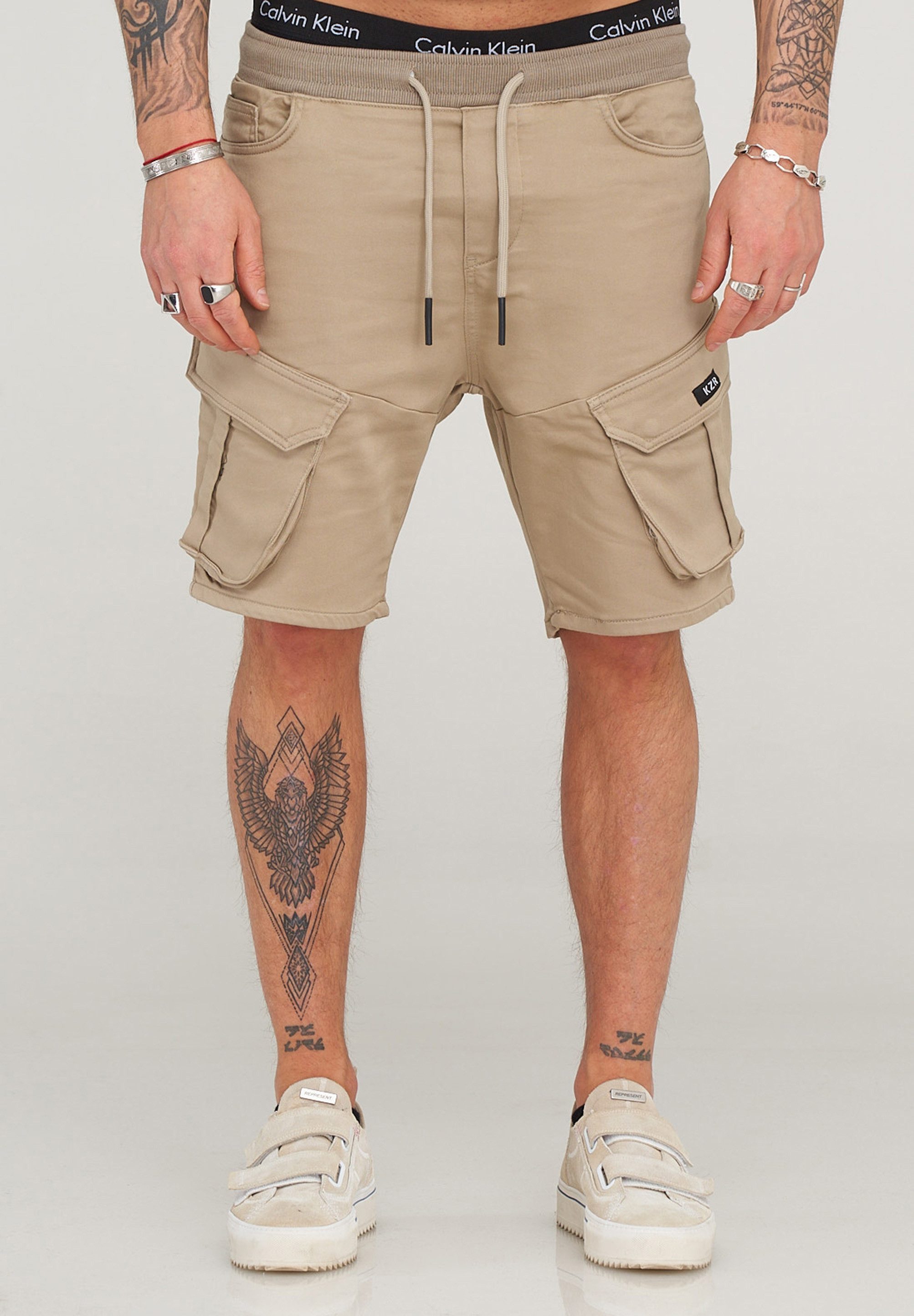 behype Cargoshorts Kurze Hose für Herren im Regular-Fit Mit Gummibund & Tunnelzug - Sommer-Shorts Bermuda