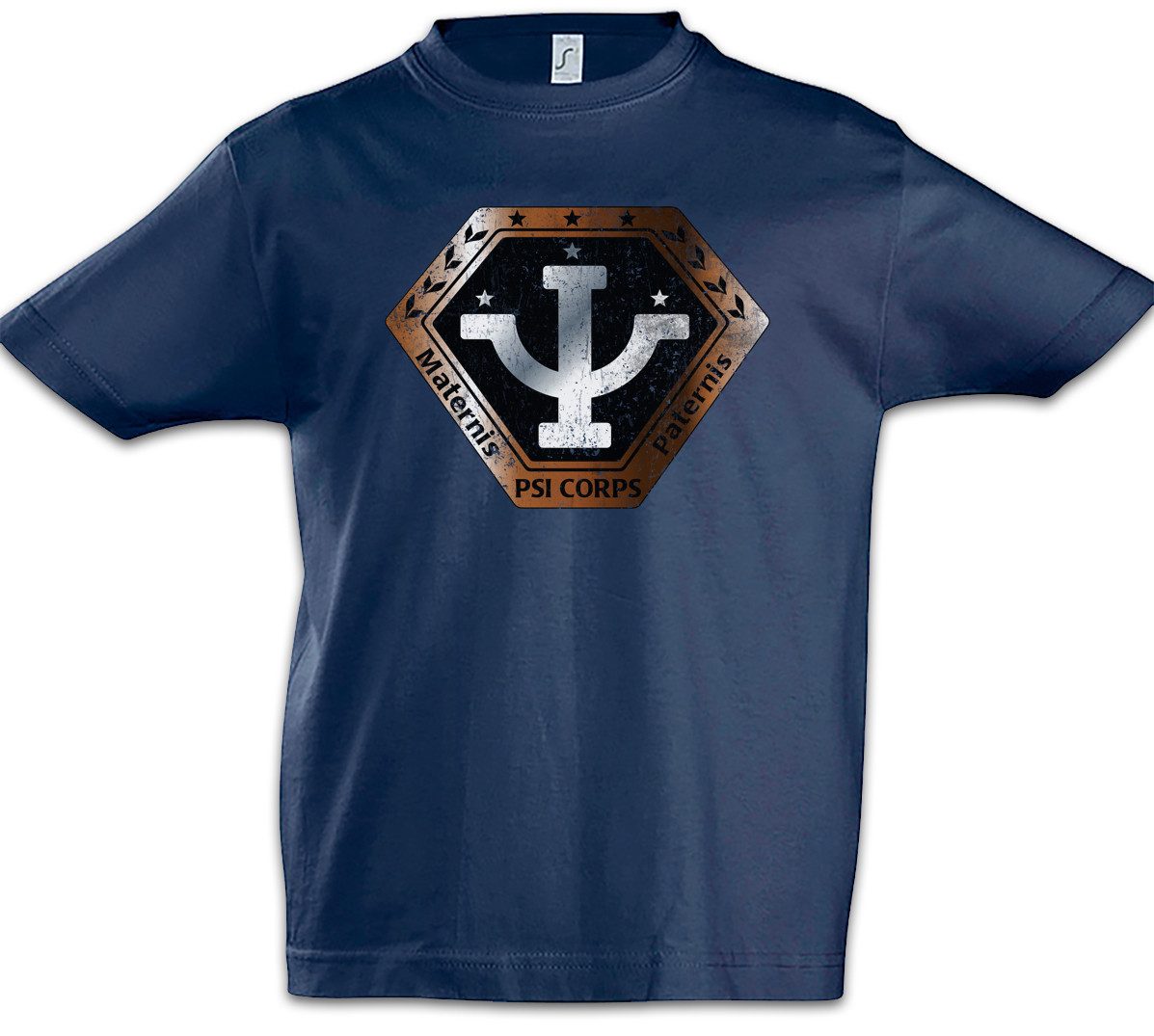 Print-Shirt Vintage Psi Corps Logo Kinder T-Shirt Space Center TV Babylon 5 Kult