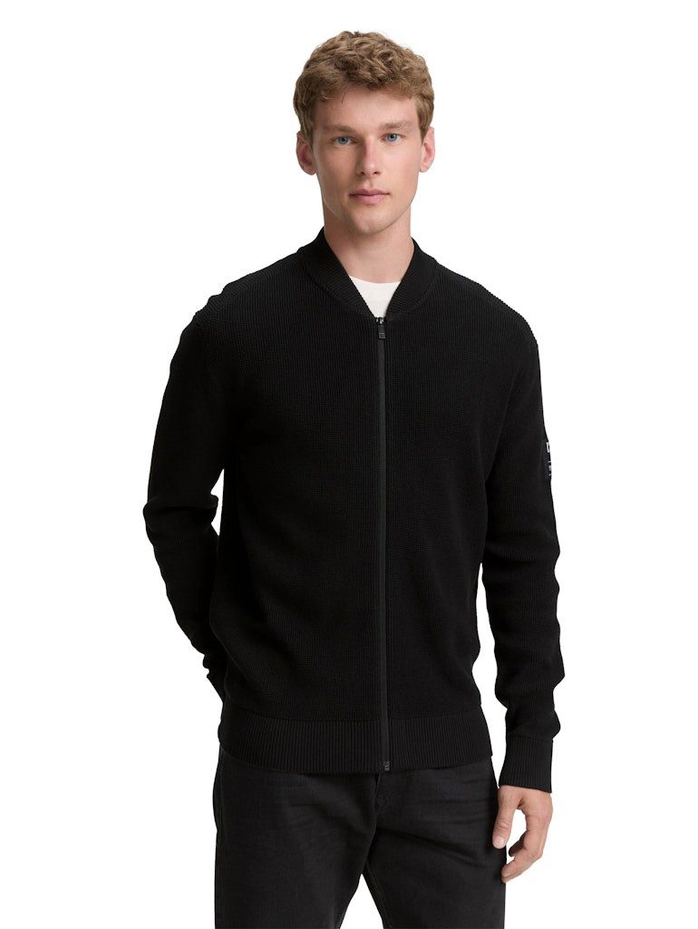 TOM TAILOR Fleecejacke Strickjacke Sportiver Look: Bomber-Stil mit markantem Logo-Badge am Arm