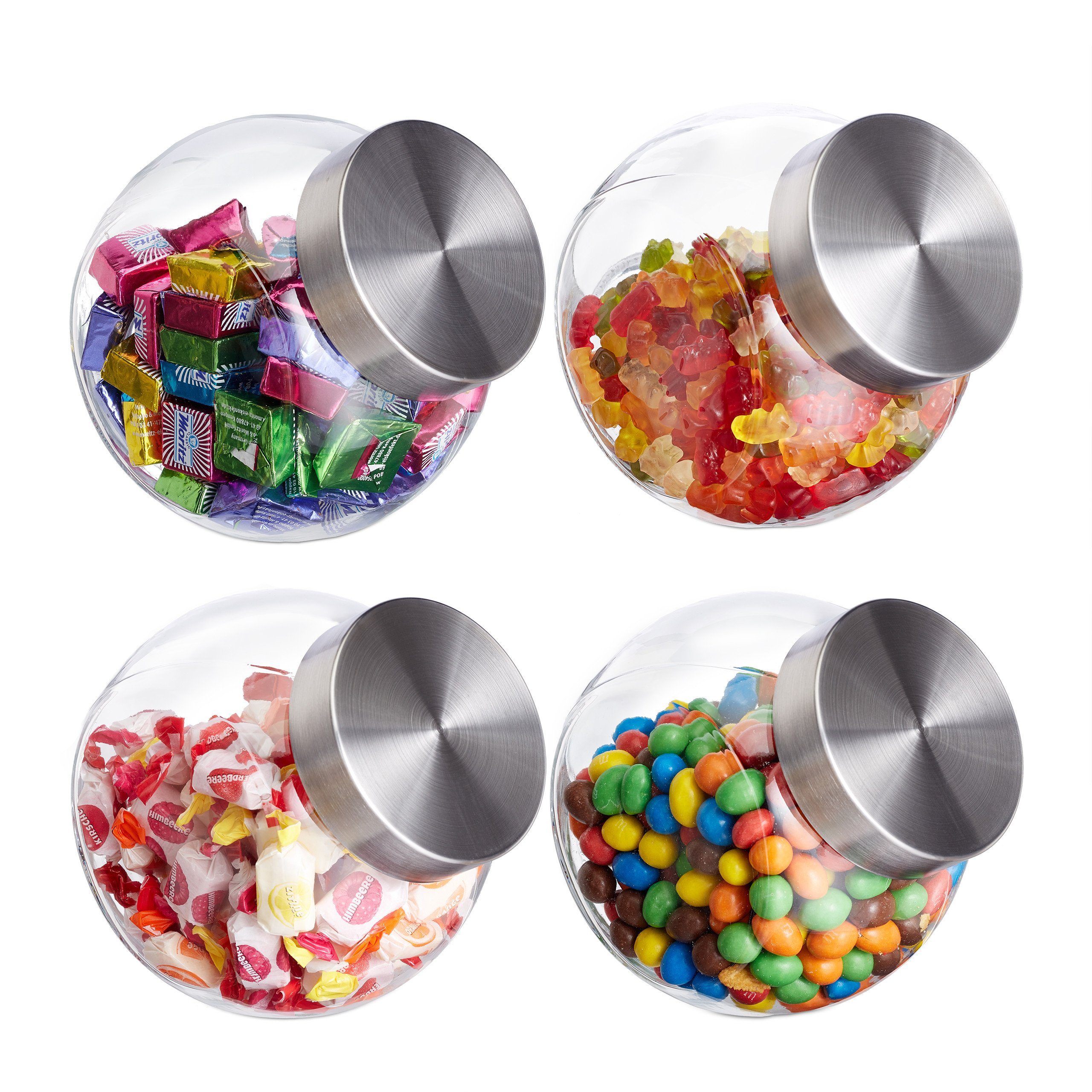 relaxdays Vorratsglas Bonbongläser 4er Set 1,5 L, Glas, (4-tlg)