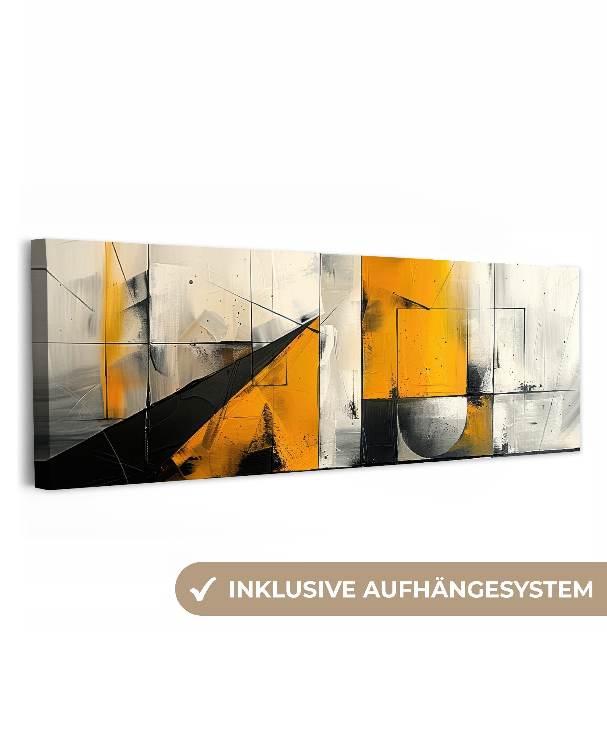 OneMillionCanvasses® Leinwandbild Panorama Gelb - Abstrakt - Modern - Formen, Fotodruck (1 St), Wandbild, Deko Schlafzimmer Wohnzimmer Flur 60x20 cm