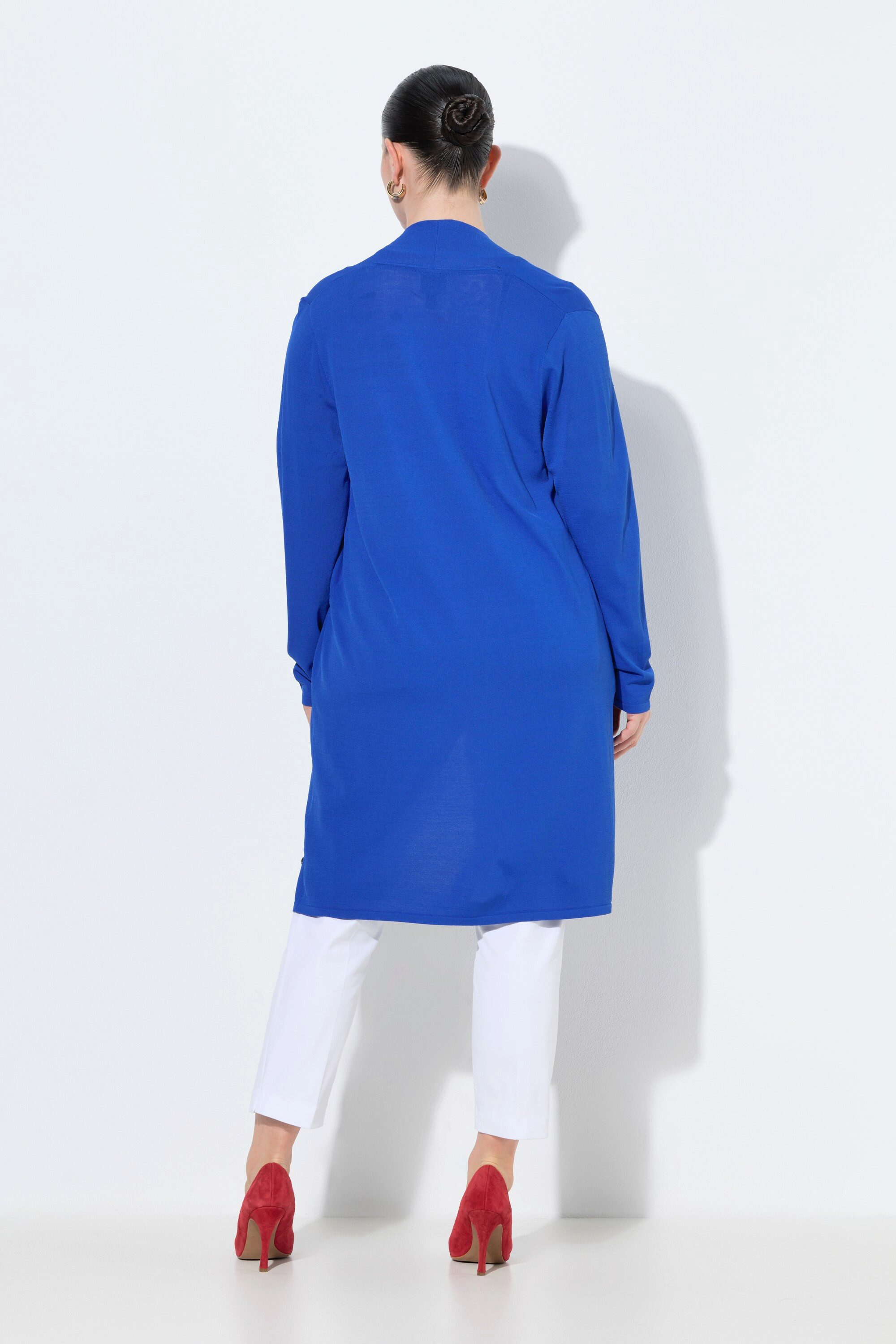 Ulla Popken Langjacke Long-Strickjacke Stehkragen offene Form Langarm