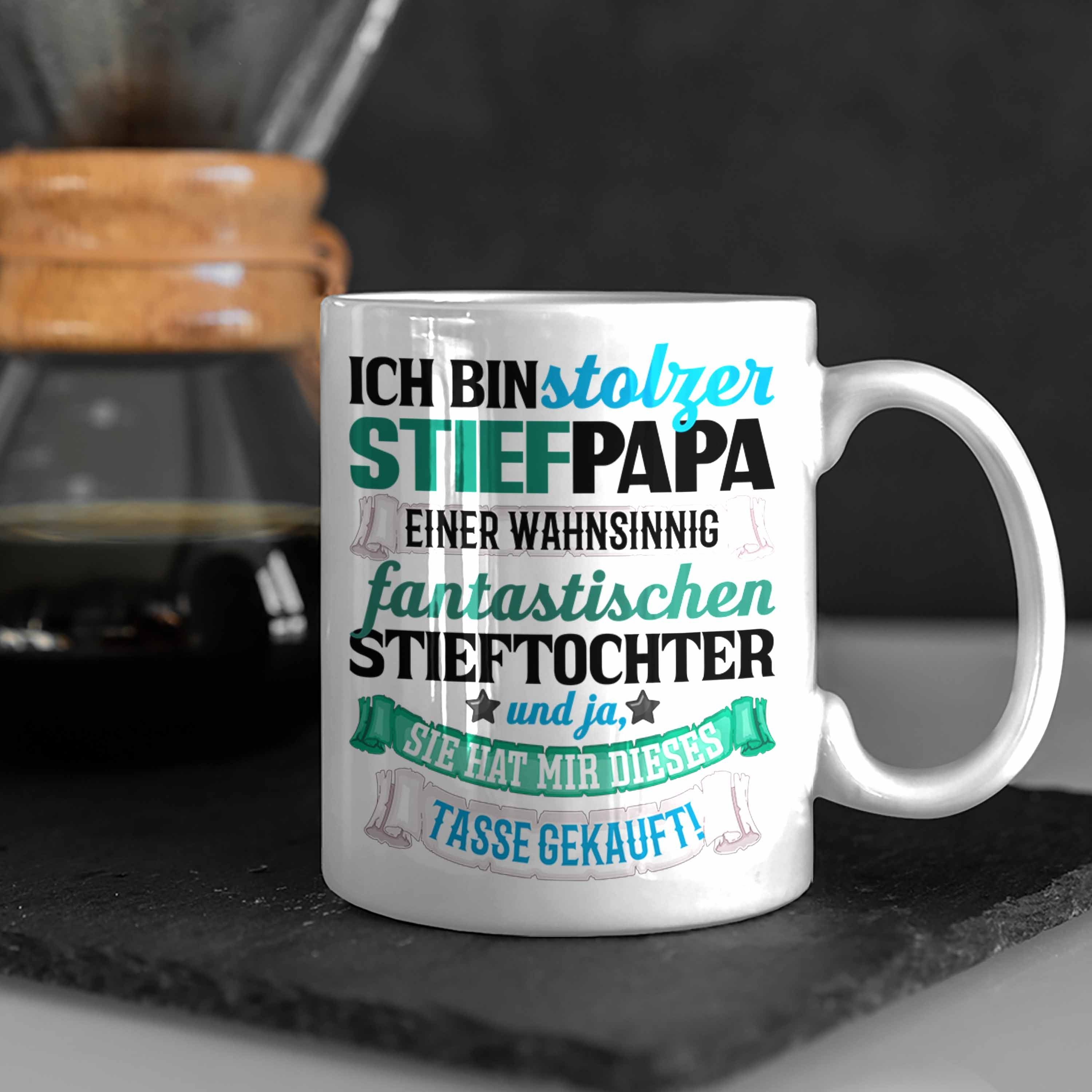 Tasse Geschenkidee Trendation für Stiefvater Stolzer Papa Bonus Geschenk Tasse Vatertag Weiss