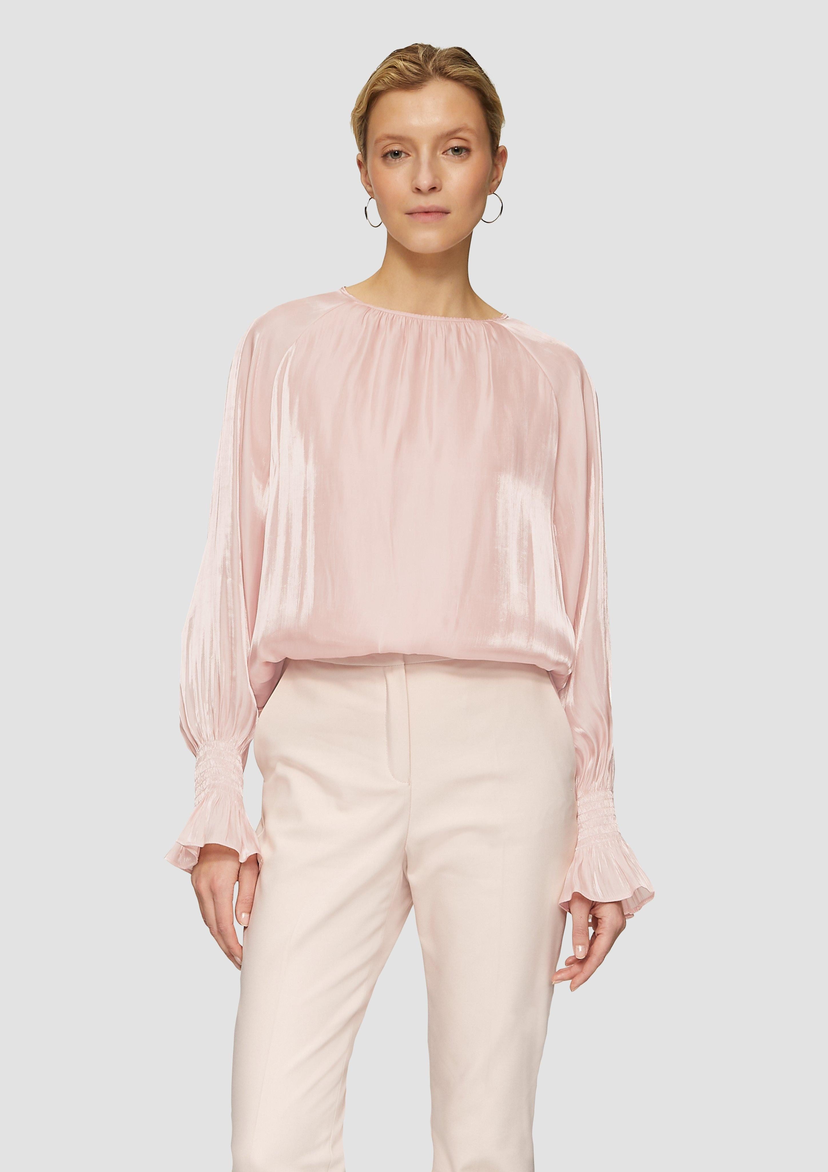 Langarmbluse Glänzende Viskose-Bluse mit Volantärmeln