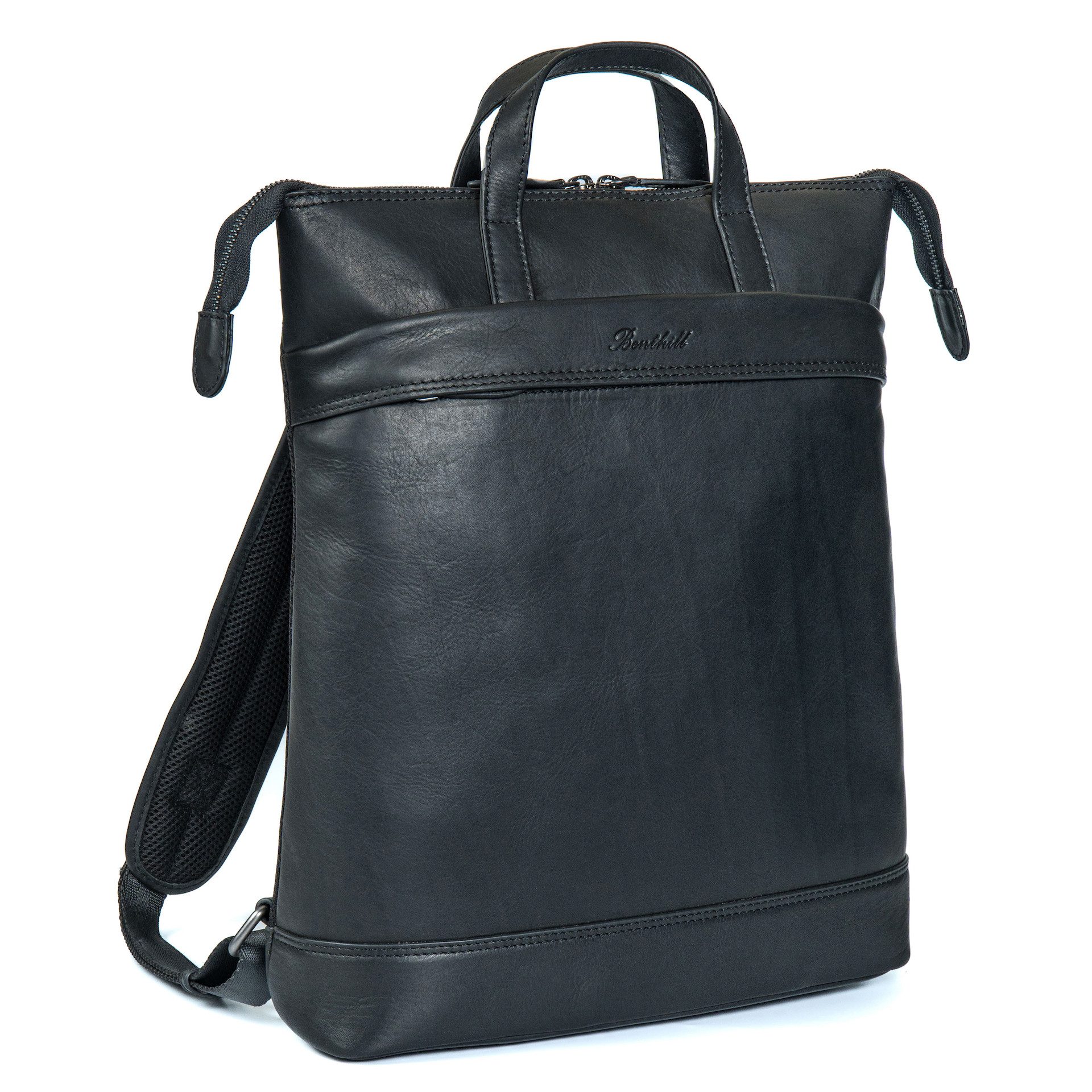 Benthill Rucksack Echt Leder Rucksack Damen Herren Backpack Schultertasche Lederrucksack, Reißverschlussfach