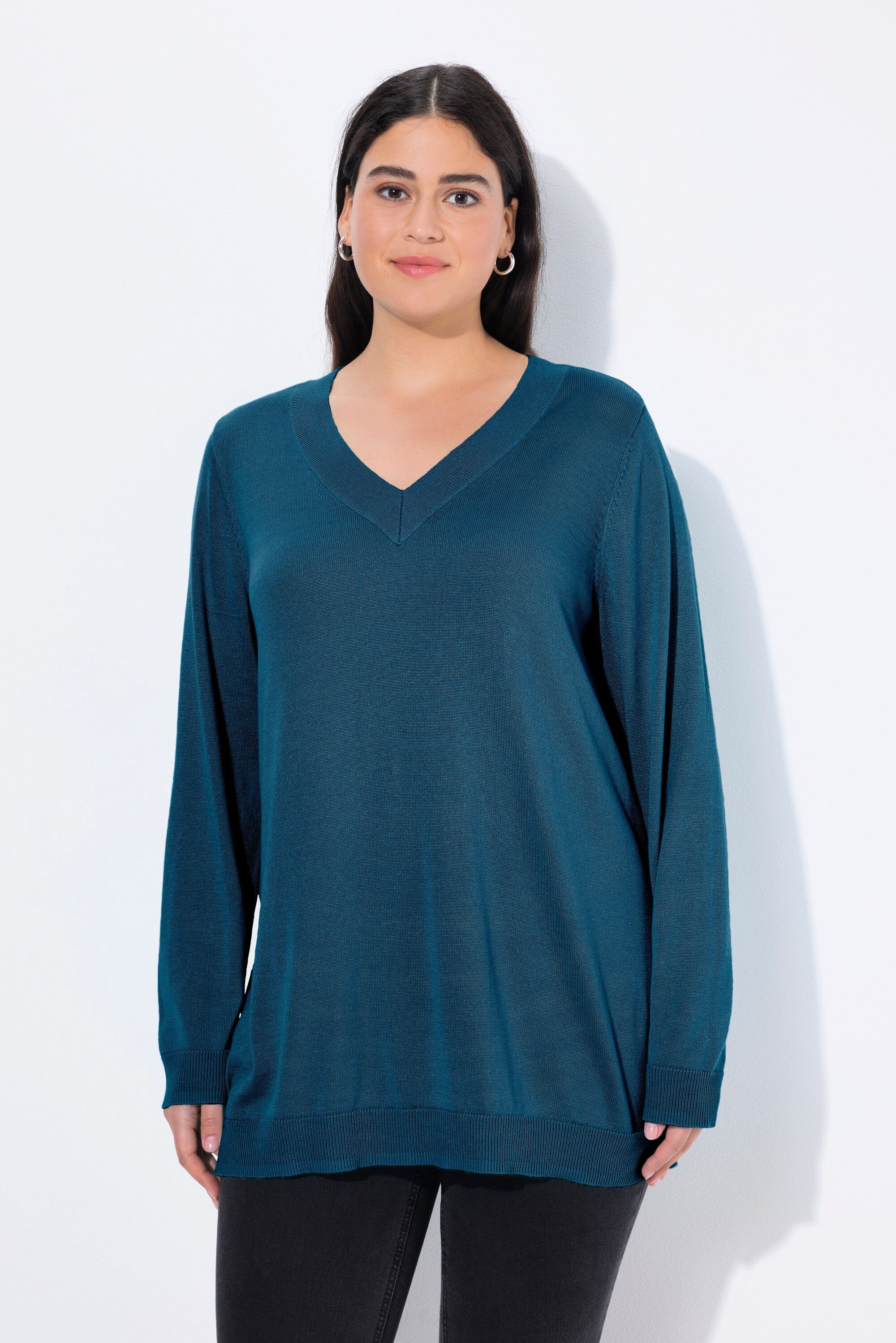 Ulla Popken Strickpullover Pullover V-Ausschnitt Langarm günstig online kaufen