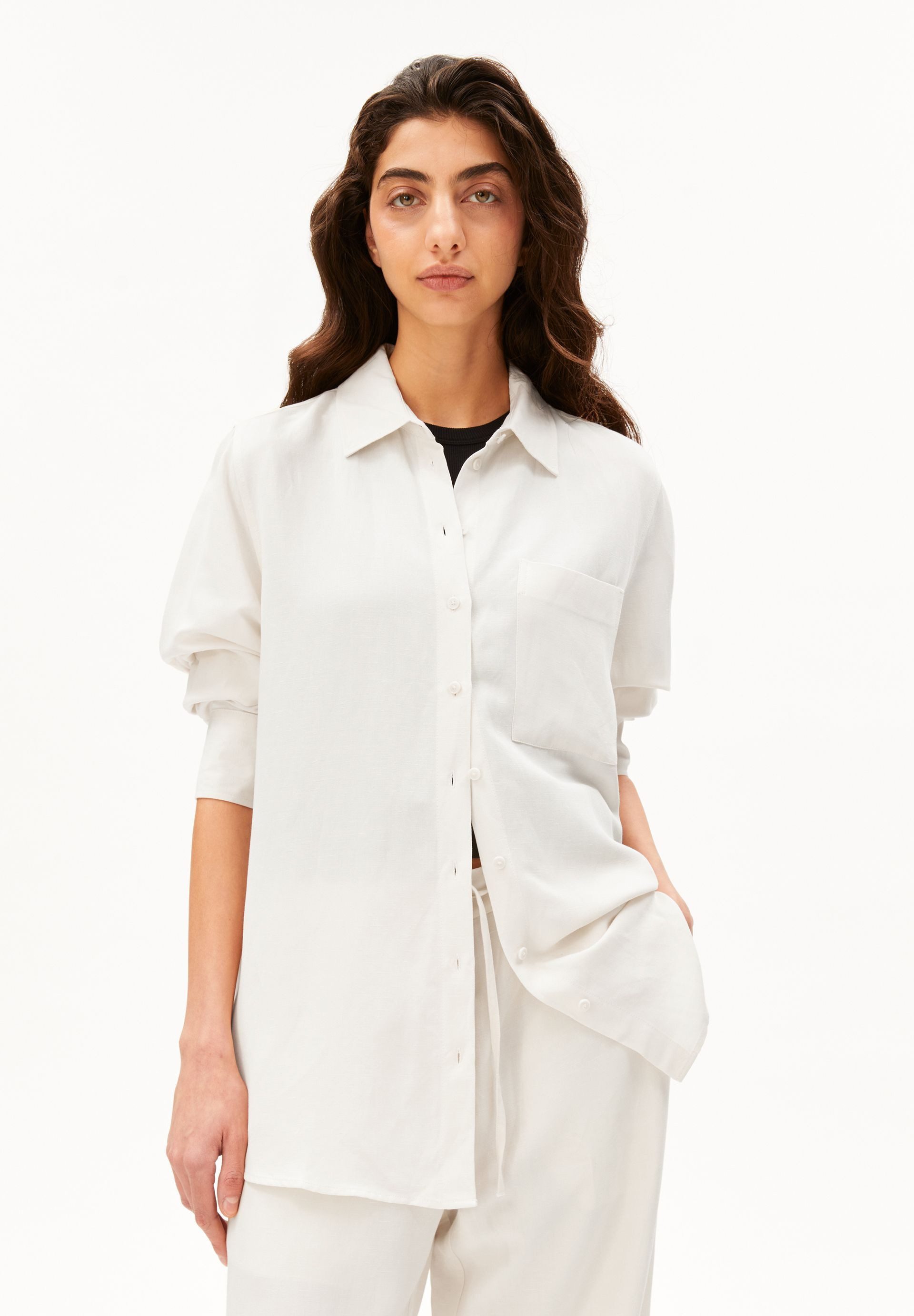 Langarmbluse LINEN BLEND Bluse aus Leinen-Mix