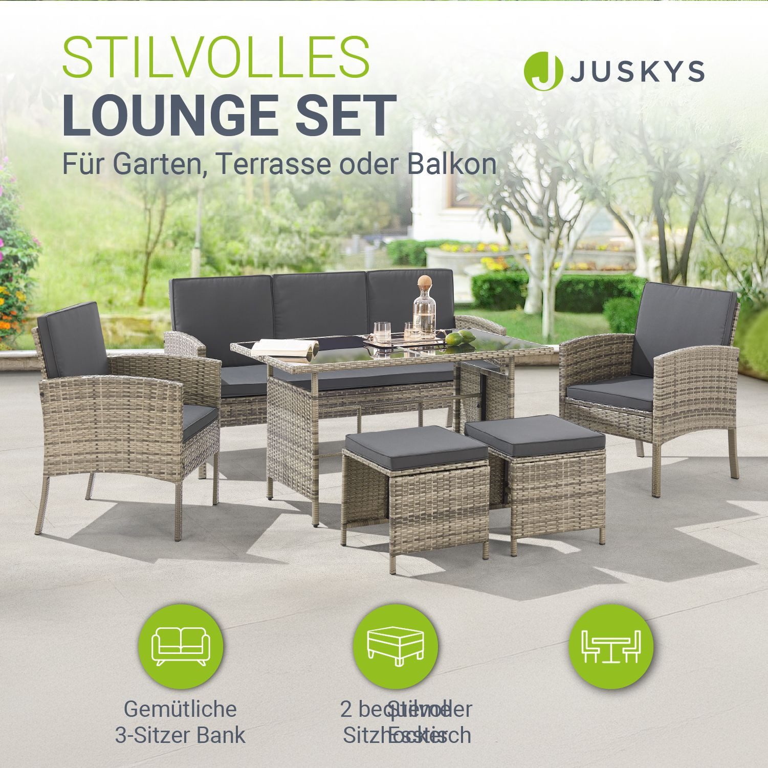 Juskys Gartenlounge-Set Turin, Polyrattan Sitzgruppe für günstig online kaufen