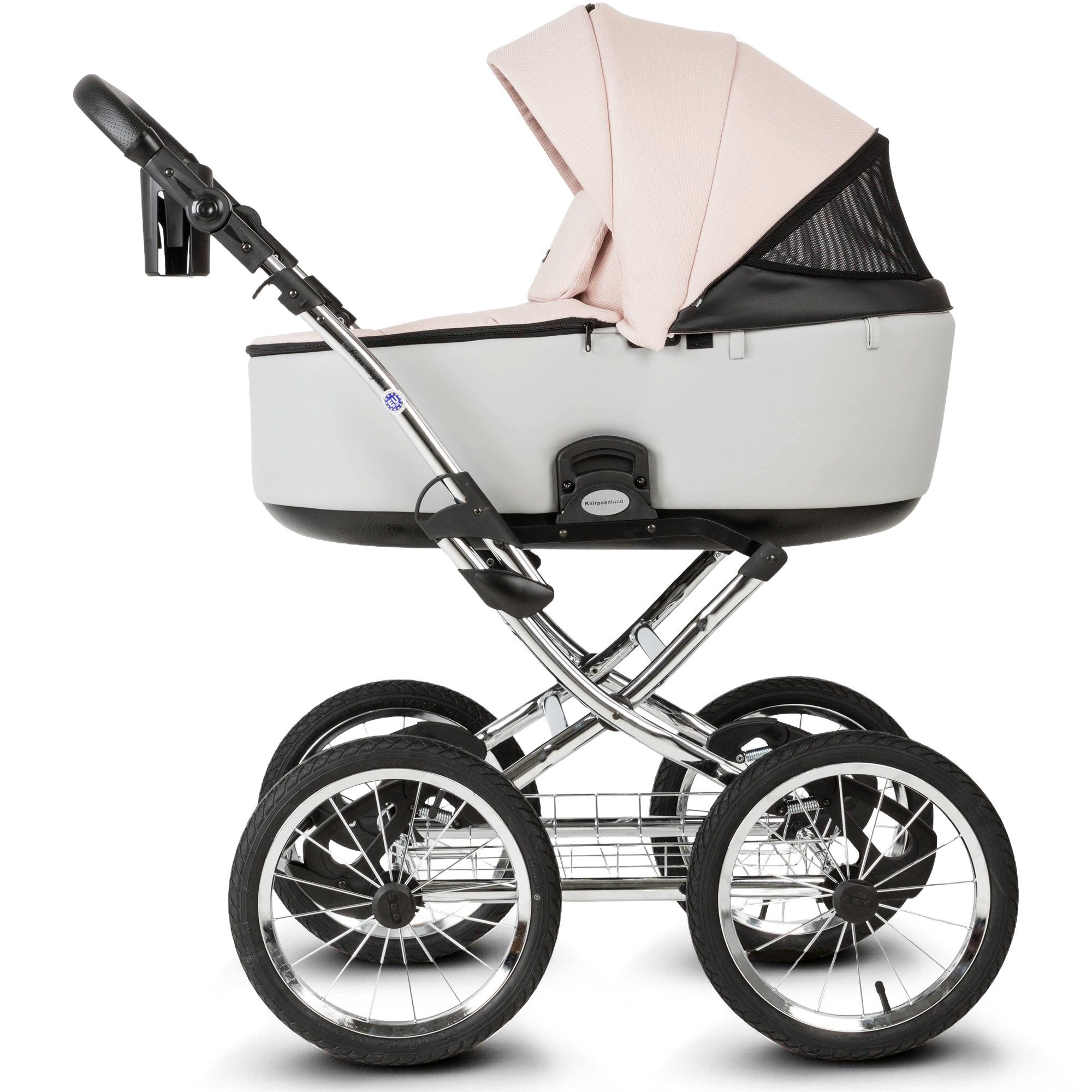 Knirpsenland Kombi-Kinderwagen Retro Style 2in1 inkl. Sportwagen, Wickeltasche & viel Zubehör, (Spar-Set), hohe Sicherheit durch One-Klick System der Kinderwagenaufsätze