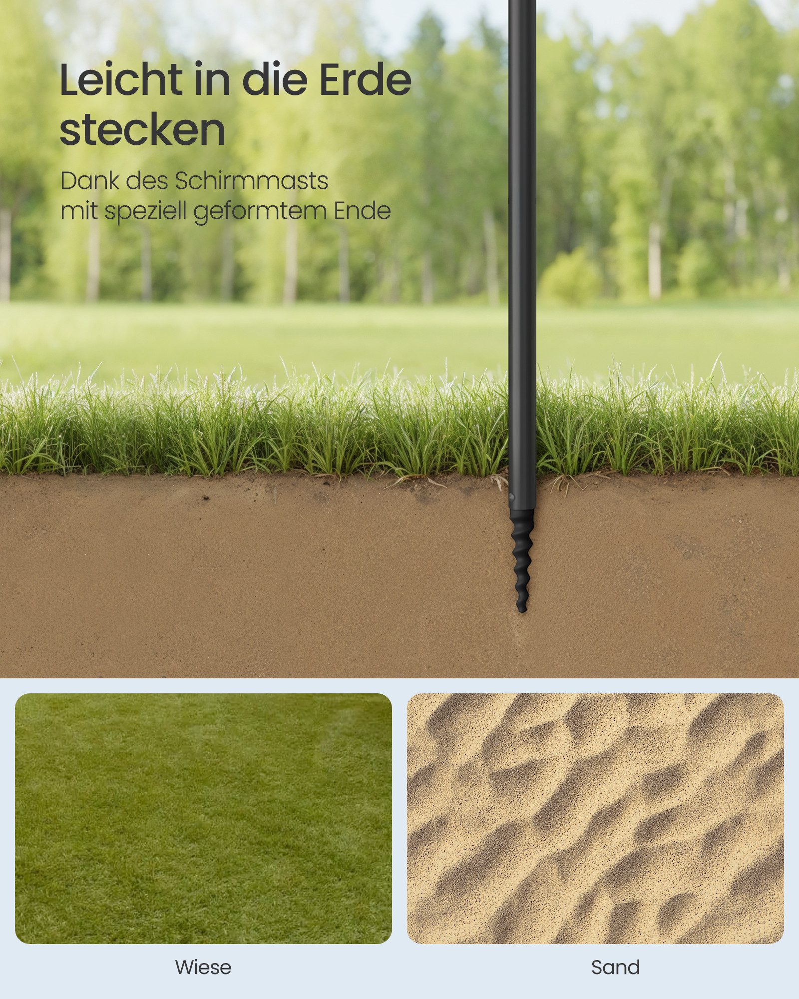 SONGMICS Sonnenschirm Strandschirm höhenverstellbar, ∅160 cm, Strandschirm, Sonnenschutz UPF 50+, Ablagefläche – Bild 4 von 5